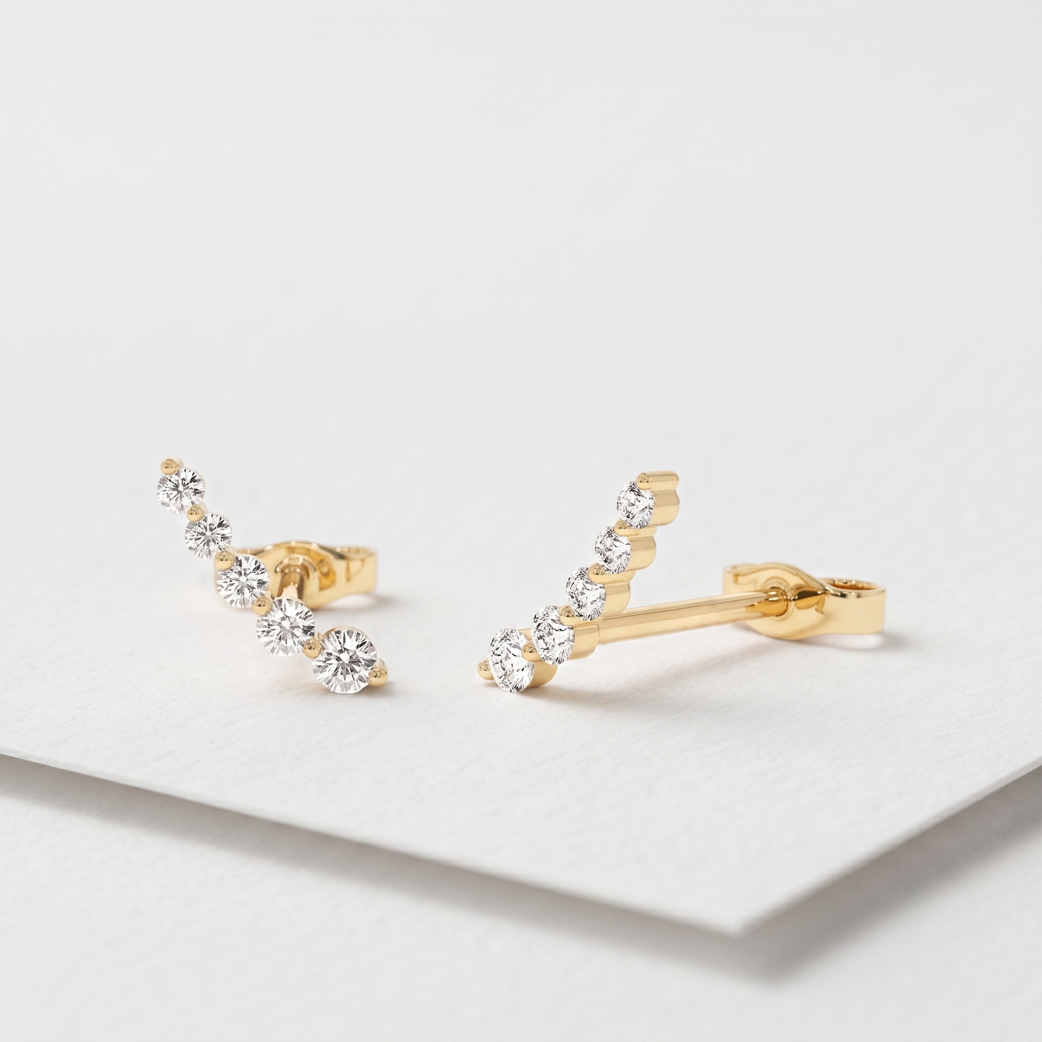 Curved Diamond Ear Climber Earrings
