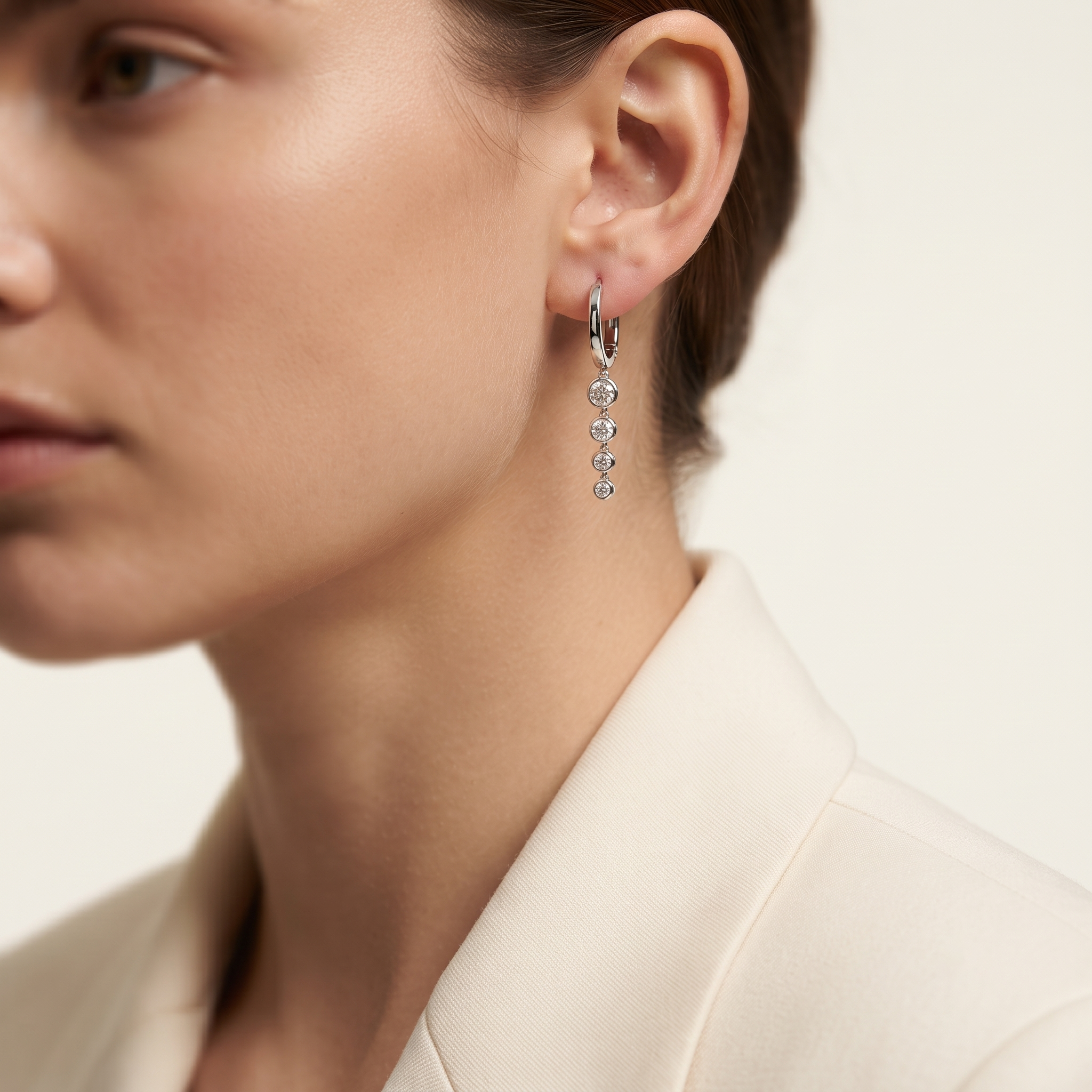 Graduated Bezel Drop Hoop Earrings