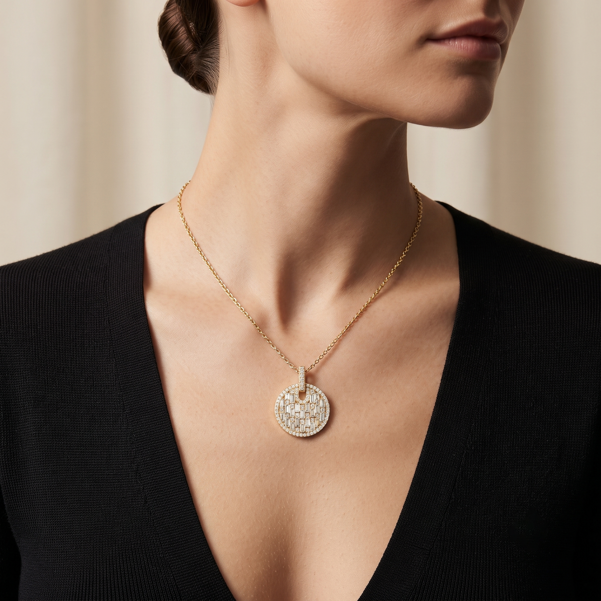 Geometric Baguette Diamond Circle Pendant