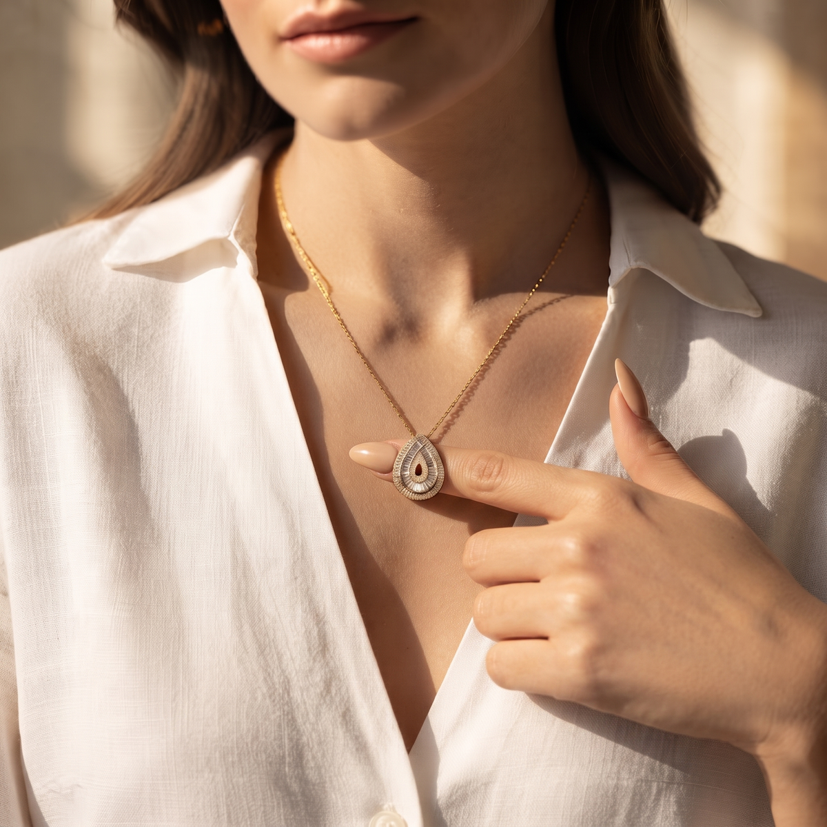 Pear Shape Baguette Halo Diamond Pendant