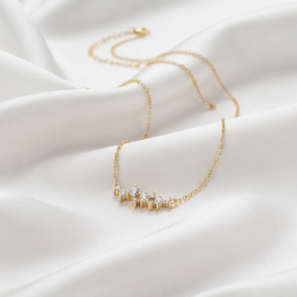 Graduated Round Diamond Cluster Necklace