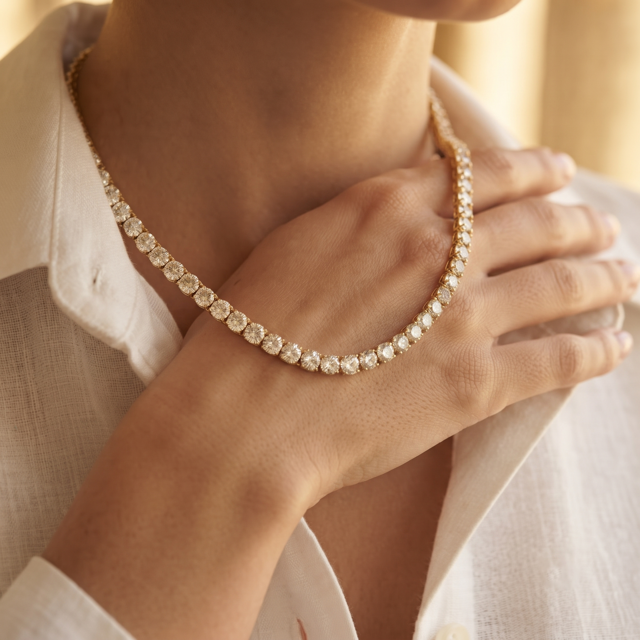 Classic Round Diamond Tennis Necklace