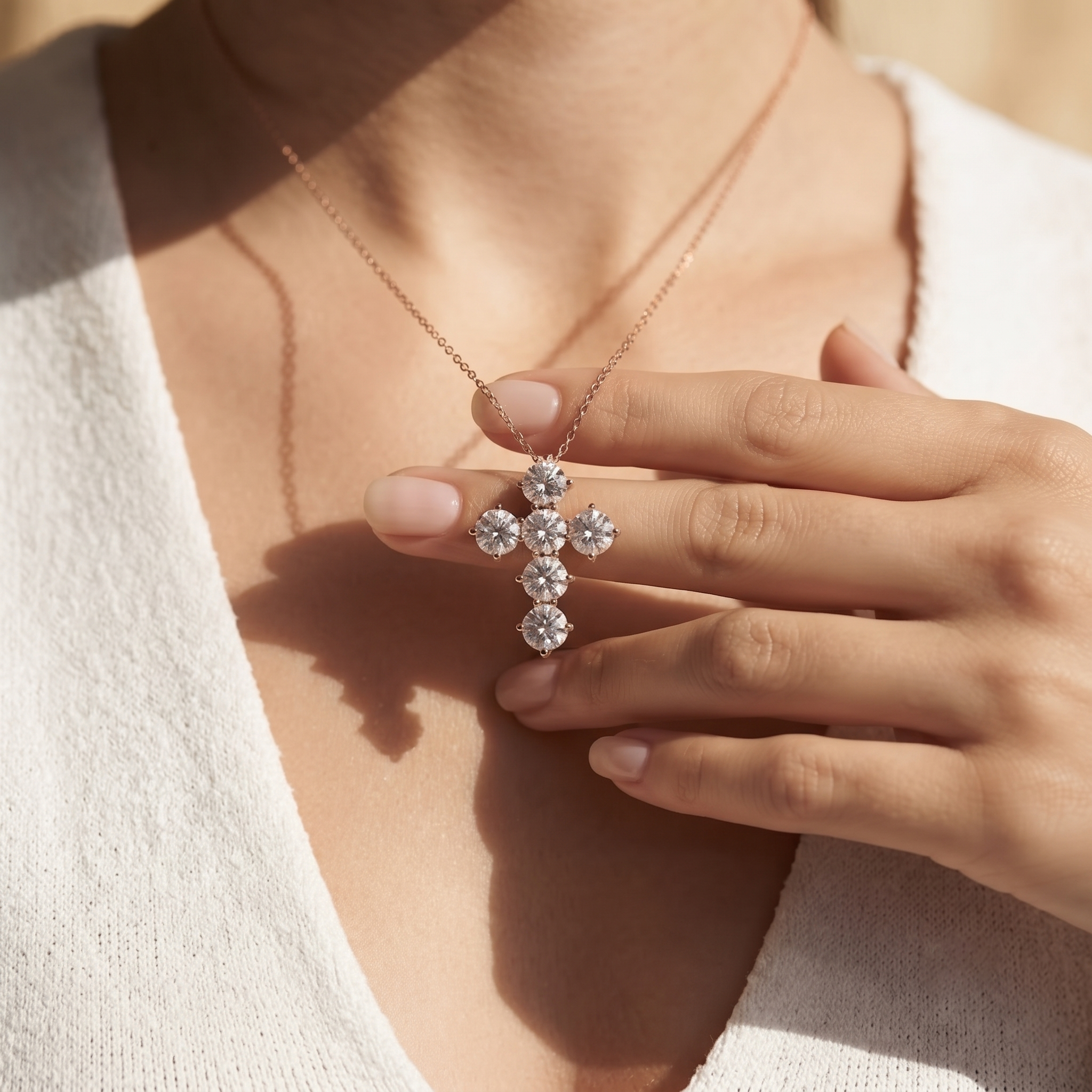Classic Round Diamond Cross Pendant