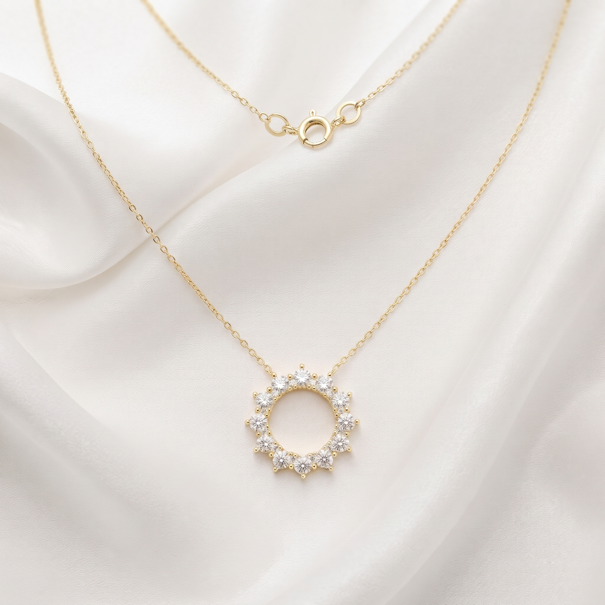 Open Circle Diamond Wreath Pendant Necklace