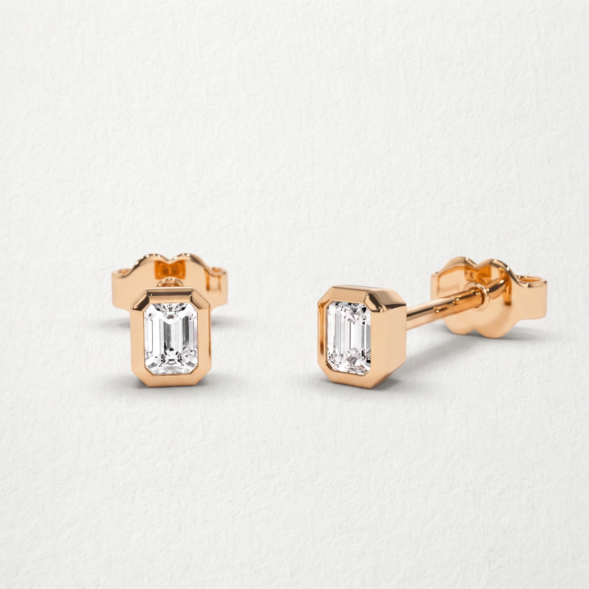 Emerald Cut Bezel Stud Earrings