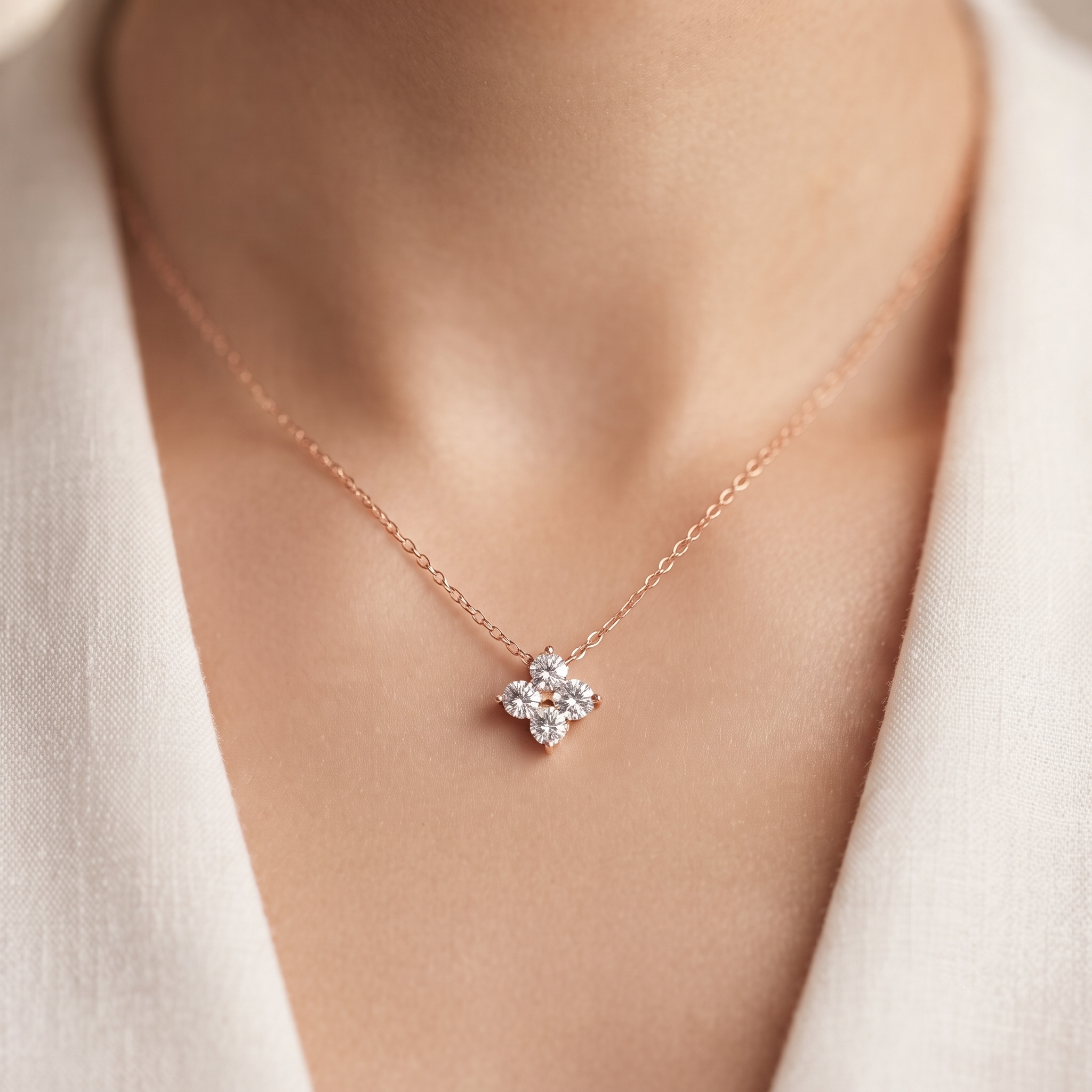 Four Stone Floral Diamond Pendant