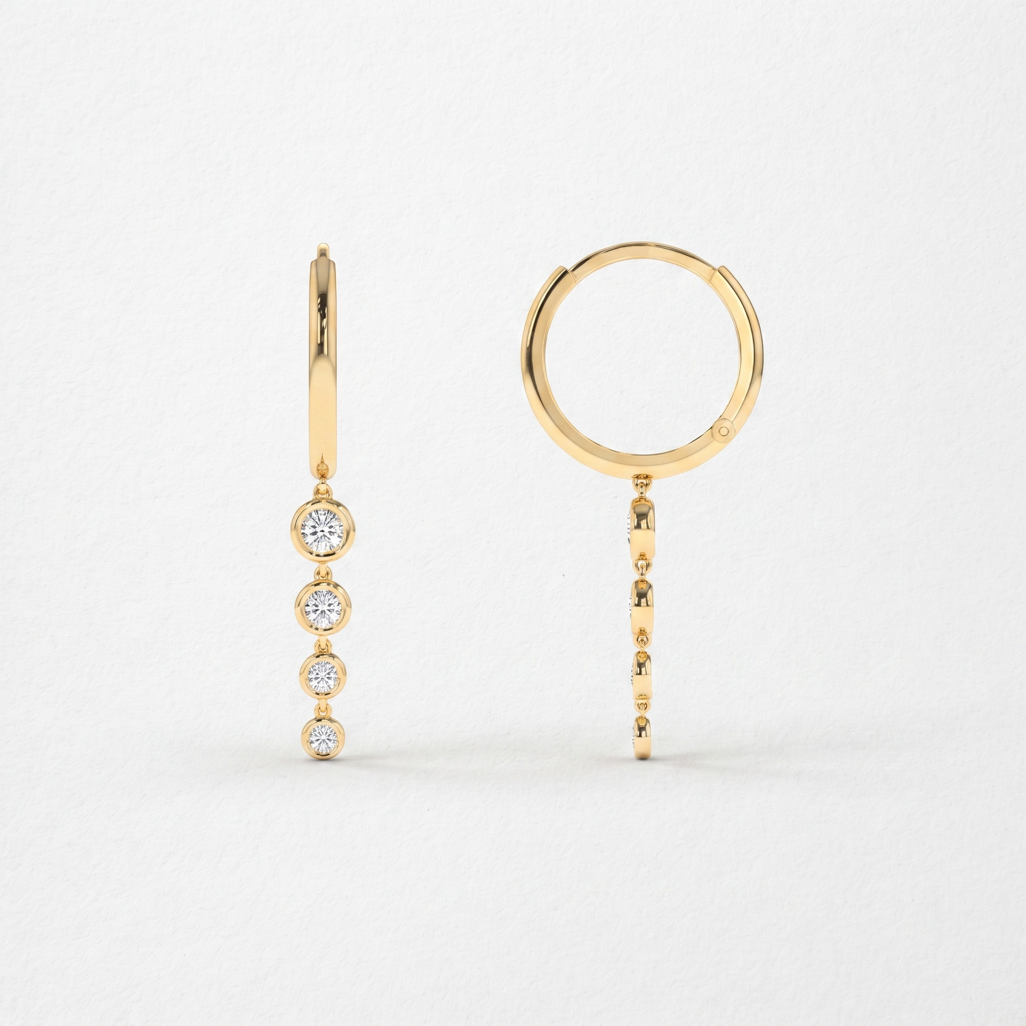 Graduated Bezel Drop Hoop Earrings