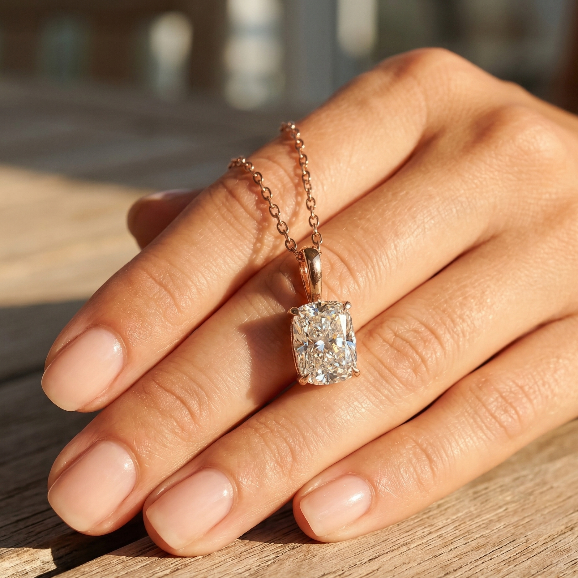 Cushion Cut Solitaire Diamond Pendant