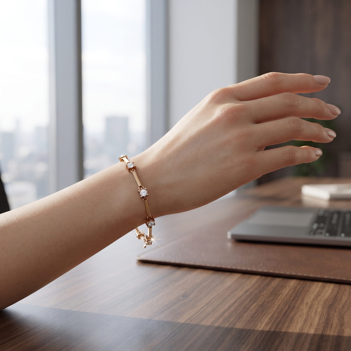Round Diamond Bar Link Bracelet