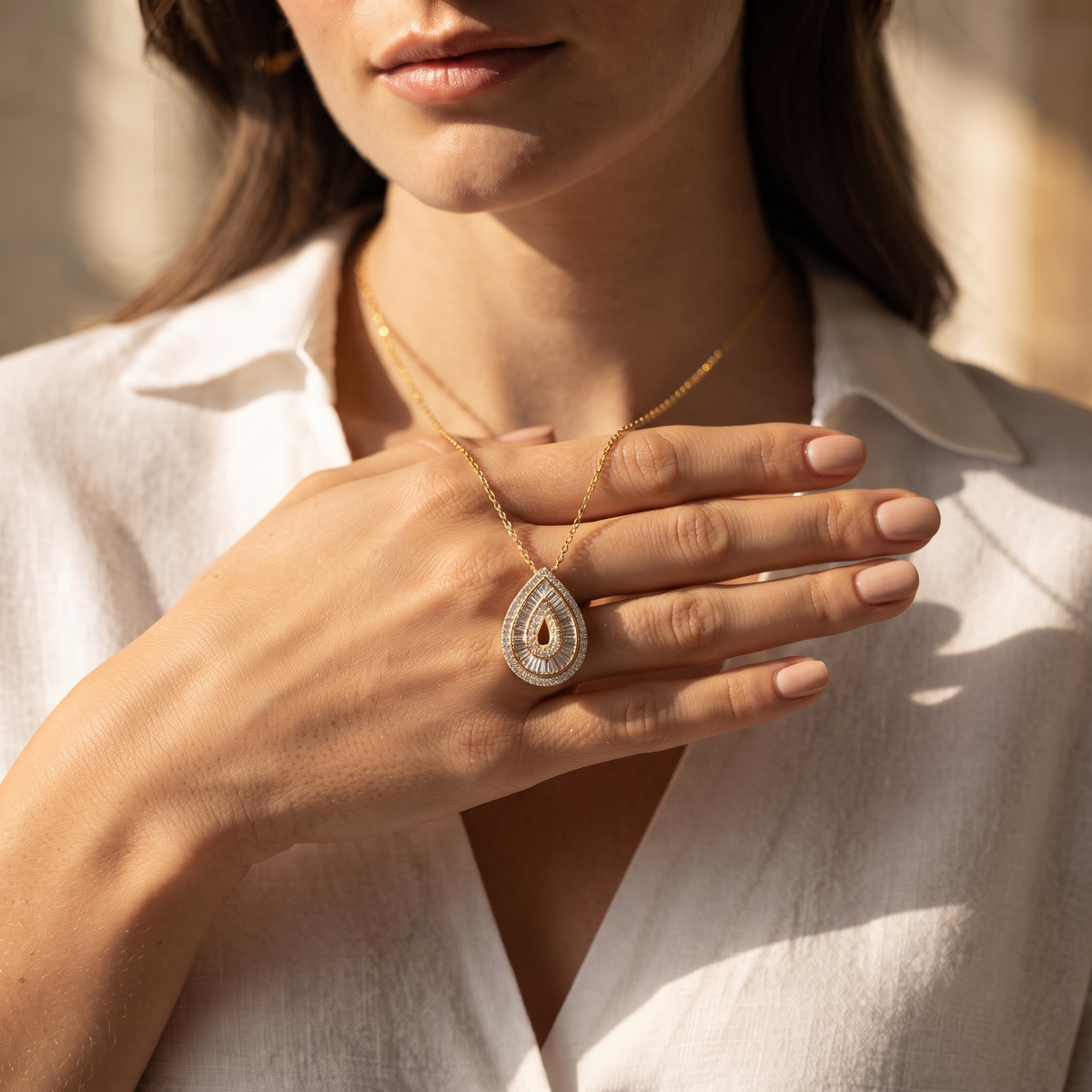 Pear Shape Baguette Halo Diamond Pendant