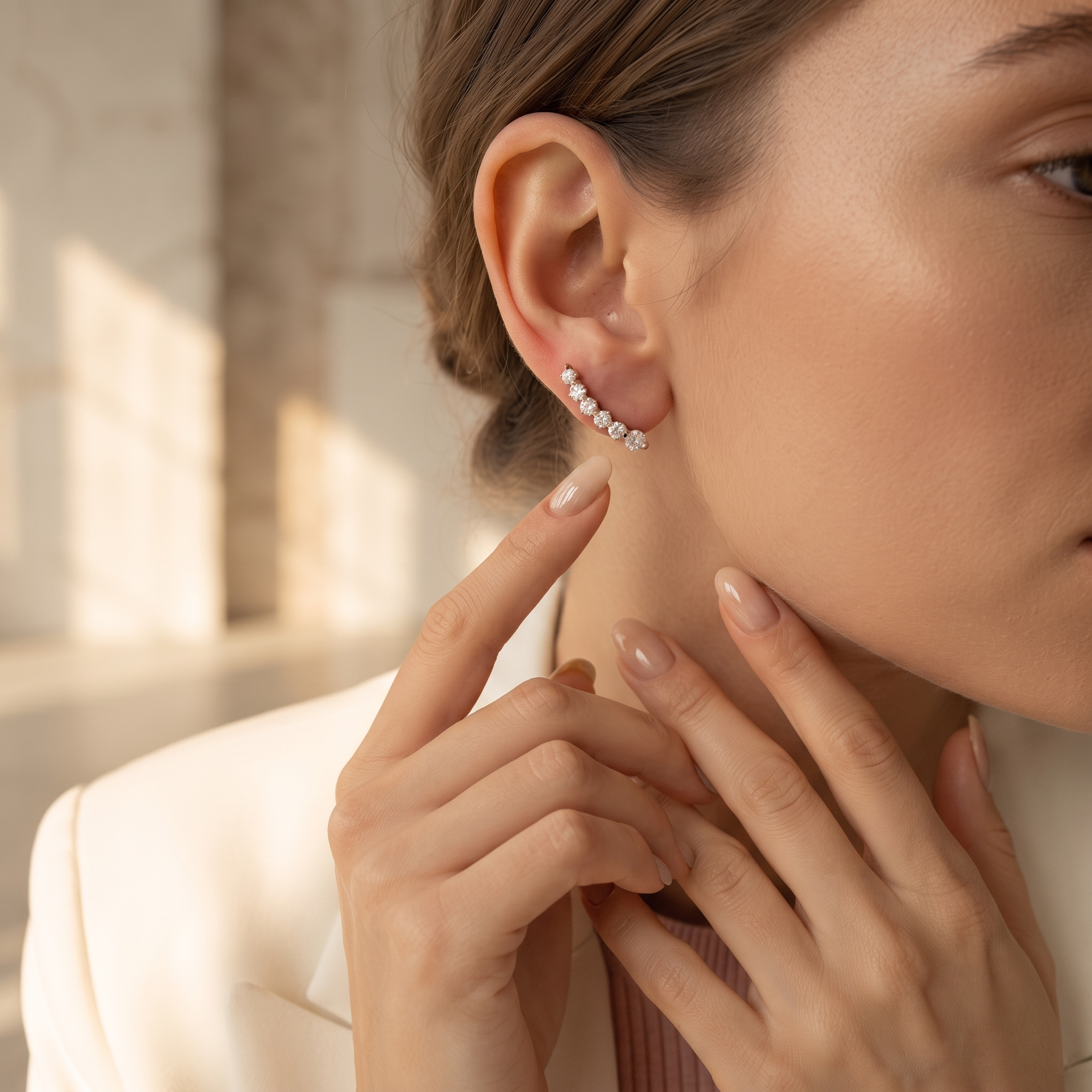 Curved Diamond Ear Climber Earrings