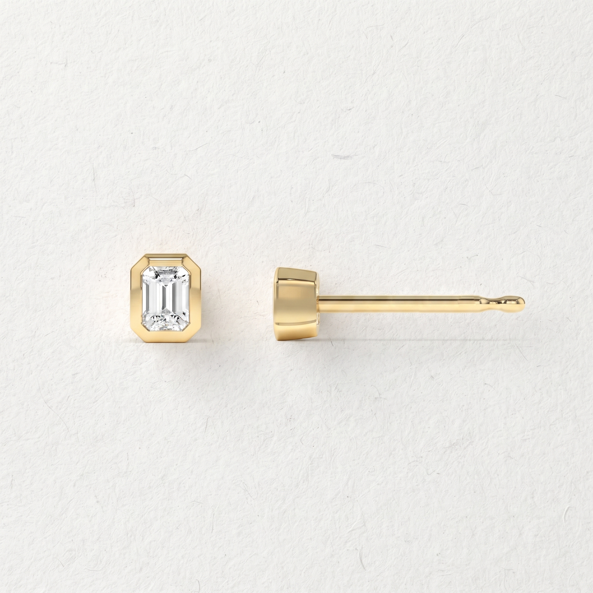 Emerald Cut Bezel Stud Earrings