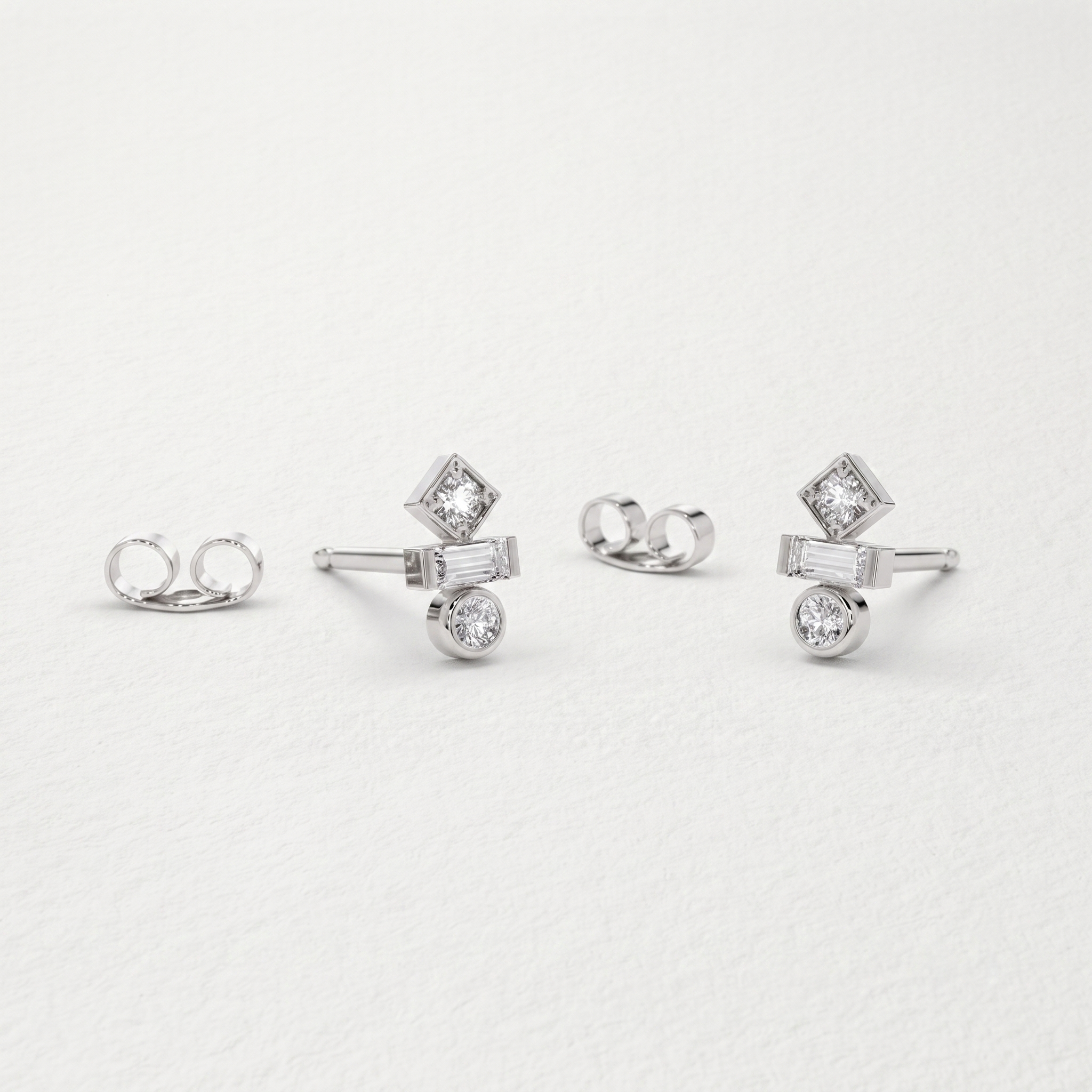 Geometric Trio Diamond Stud Earrings