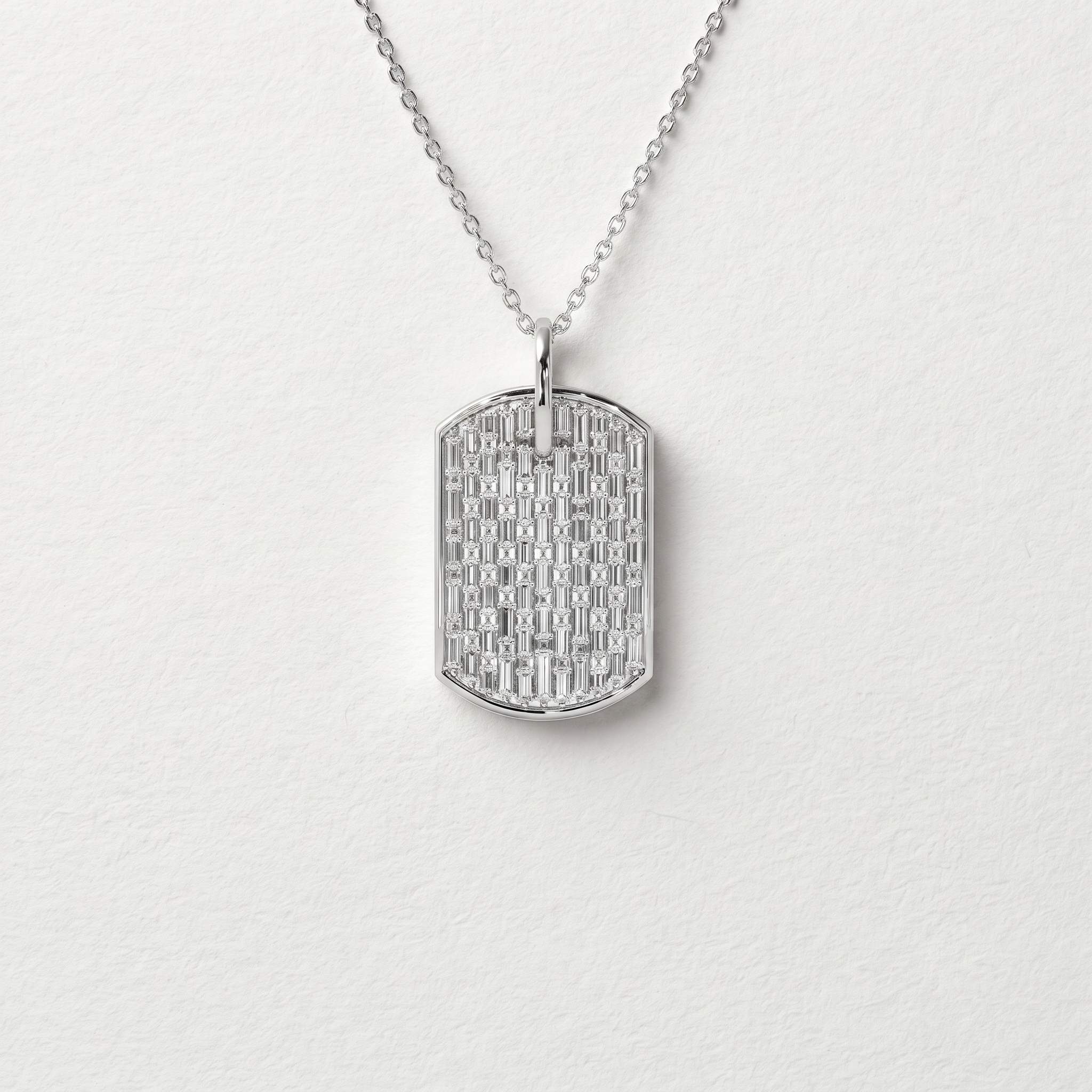 Structured Baguette Diamond Dog Tag Pendant