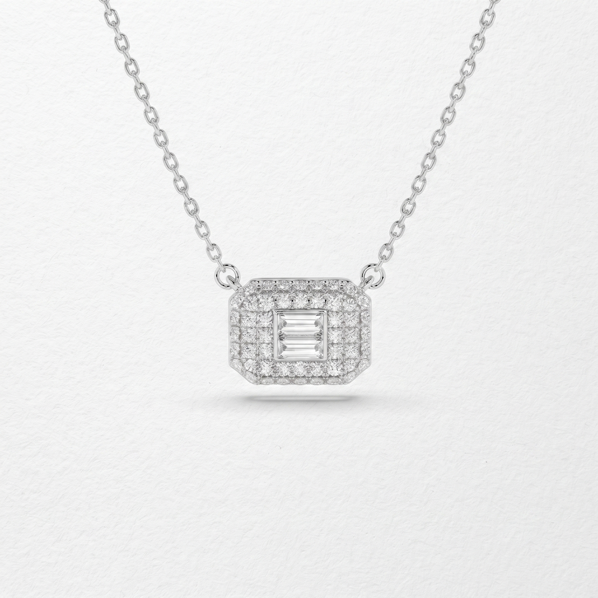 Rectangular Baguette Diamond Halo Pendant