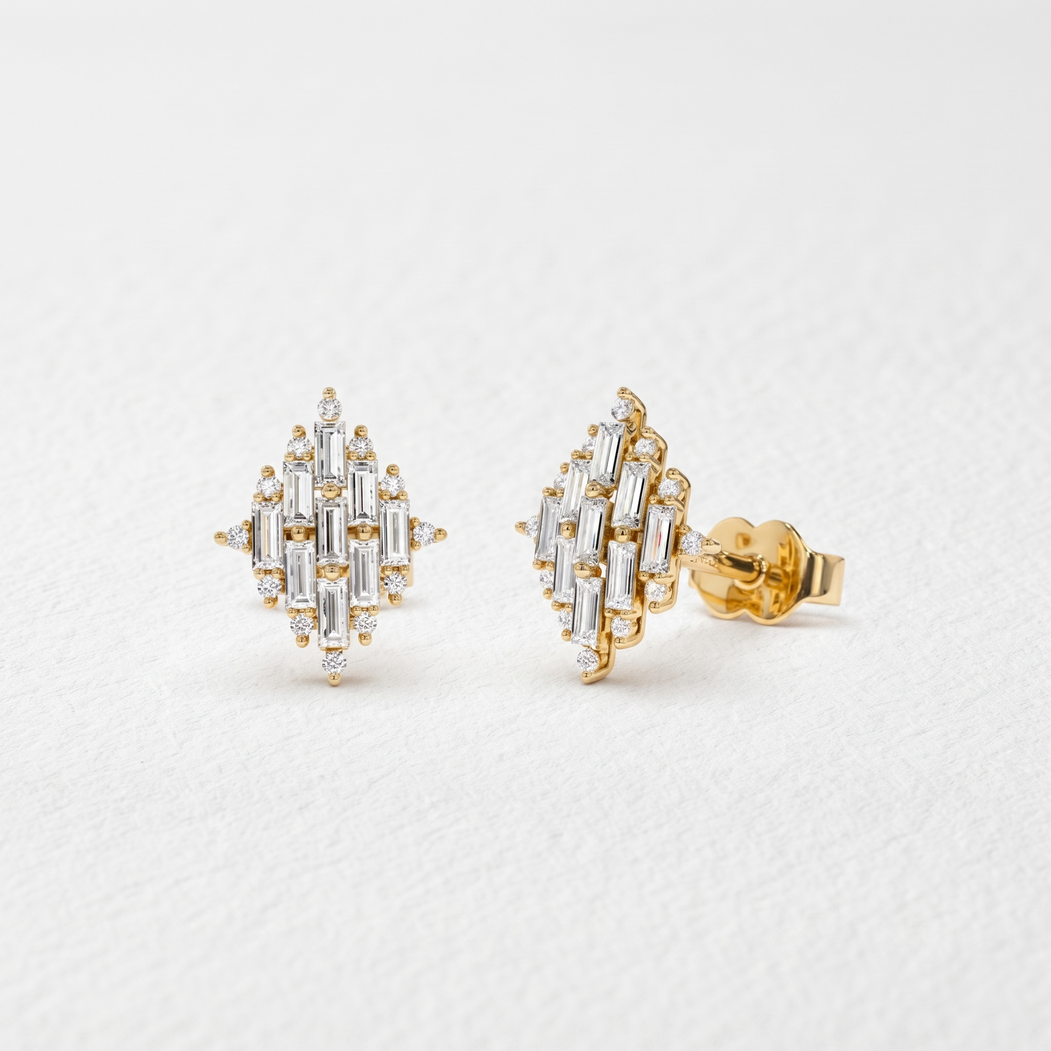 Geometric Baguette Cluster Stud Earrings