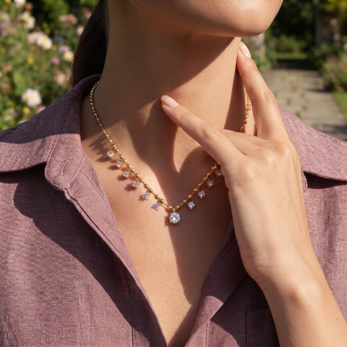 Graduated Round Diamond Beaded Necklace