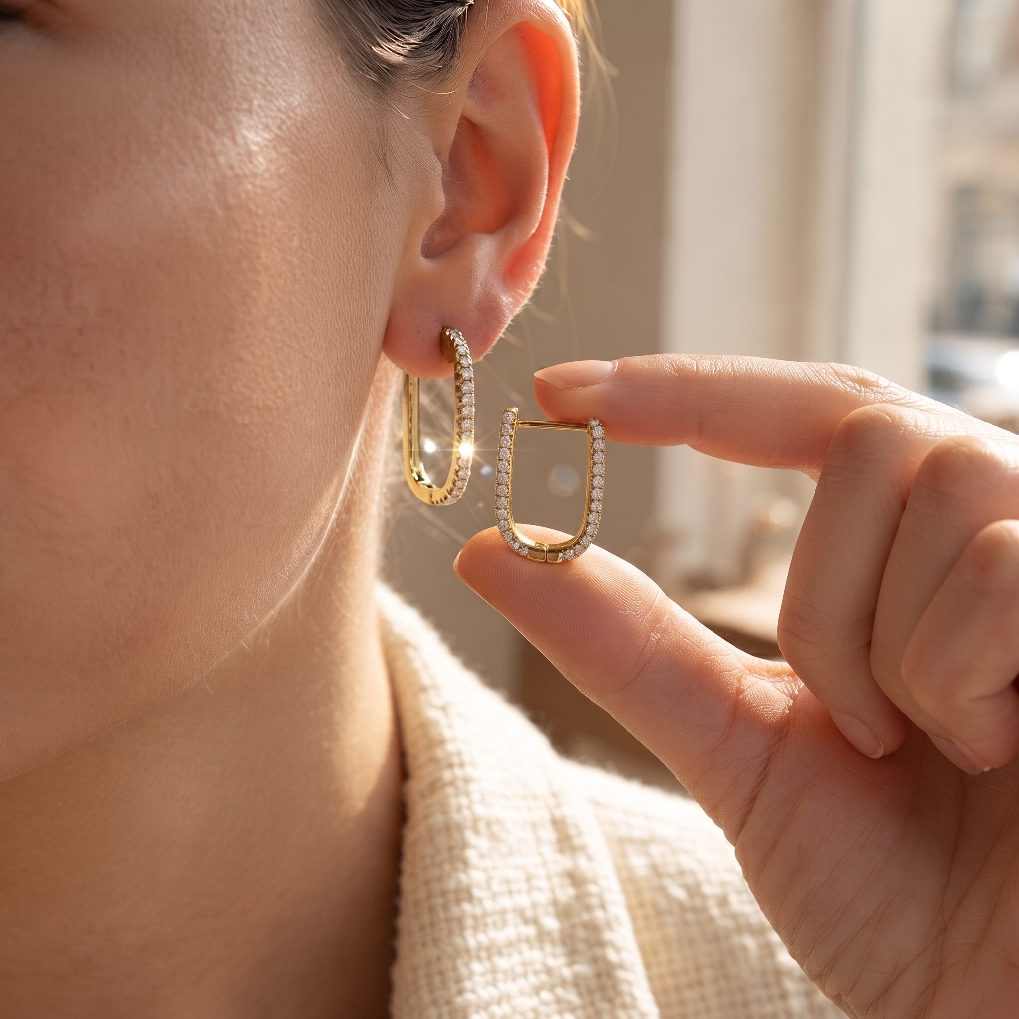 Rectangular Diamond Hoop Earrings