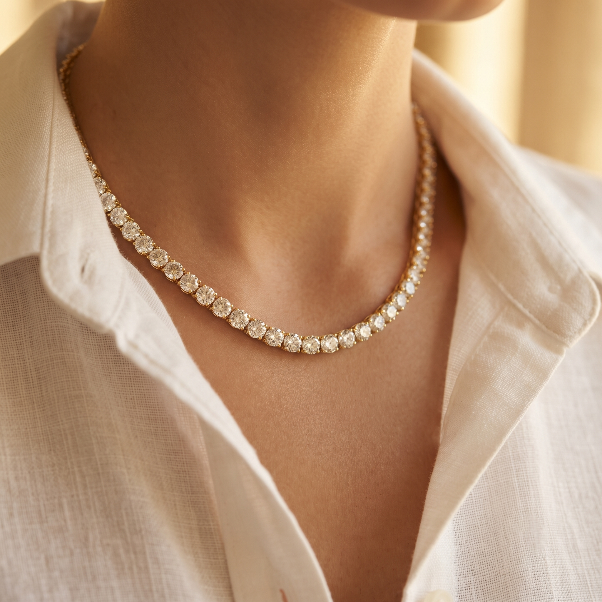 Classic Round Diamond Tennis Necklace