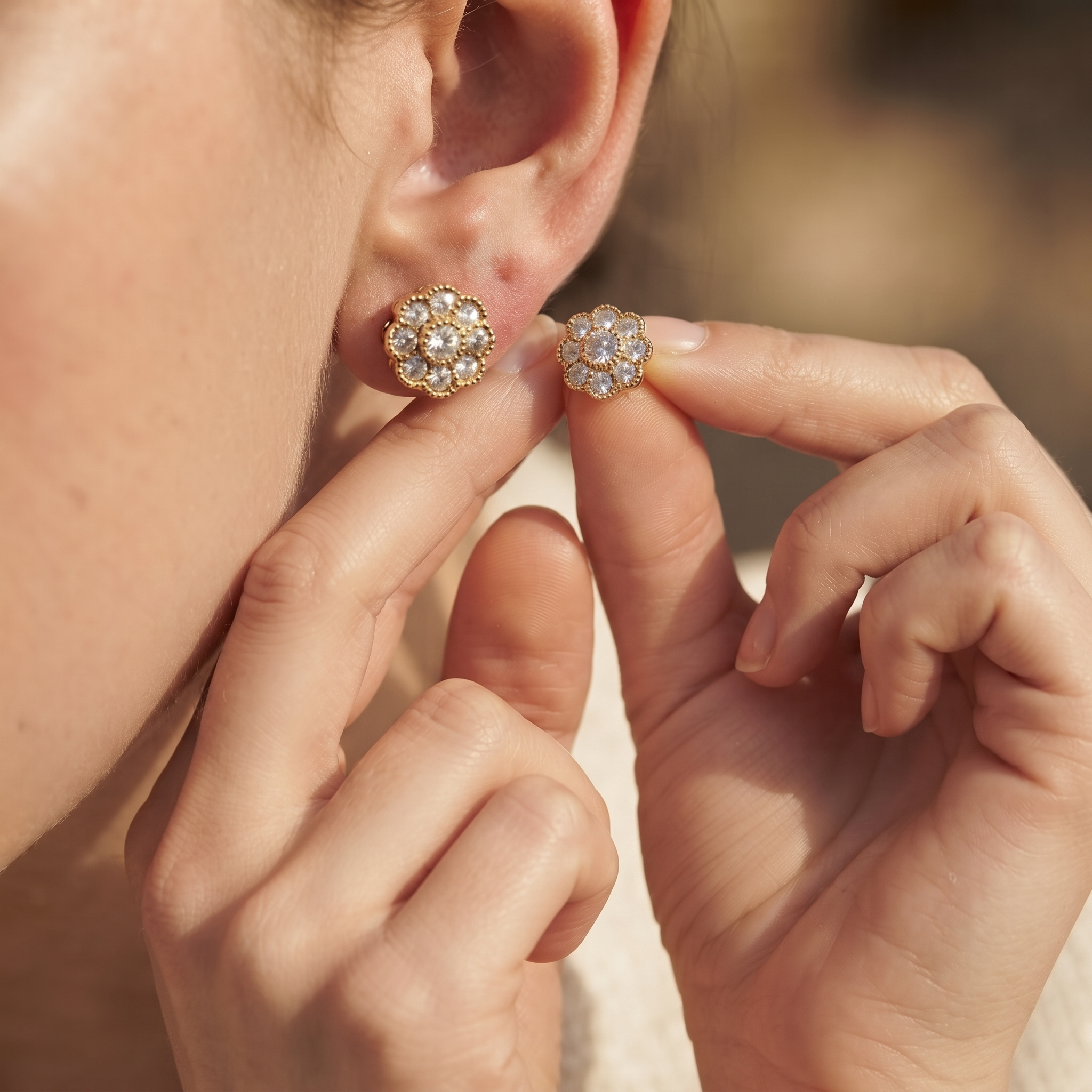 Vintage Floral Round Diamond Stud Earrings