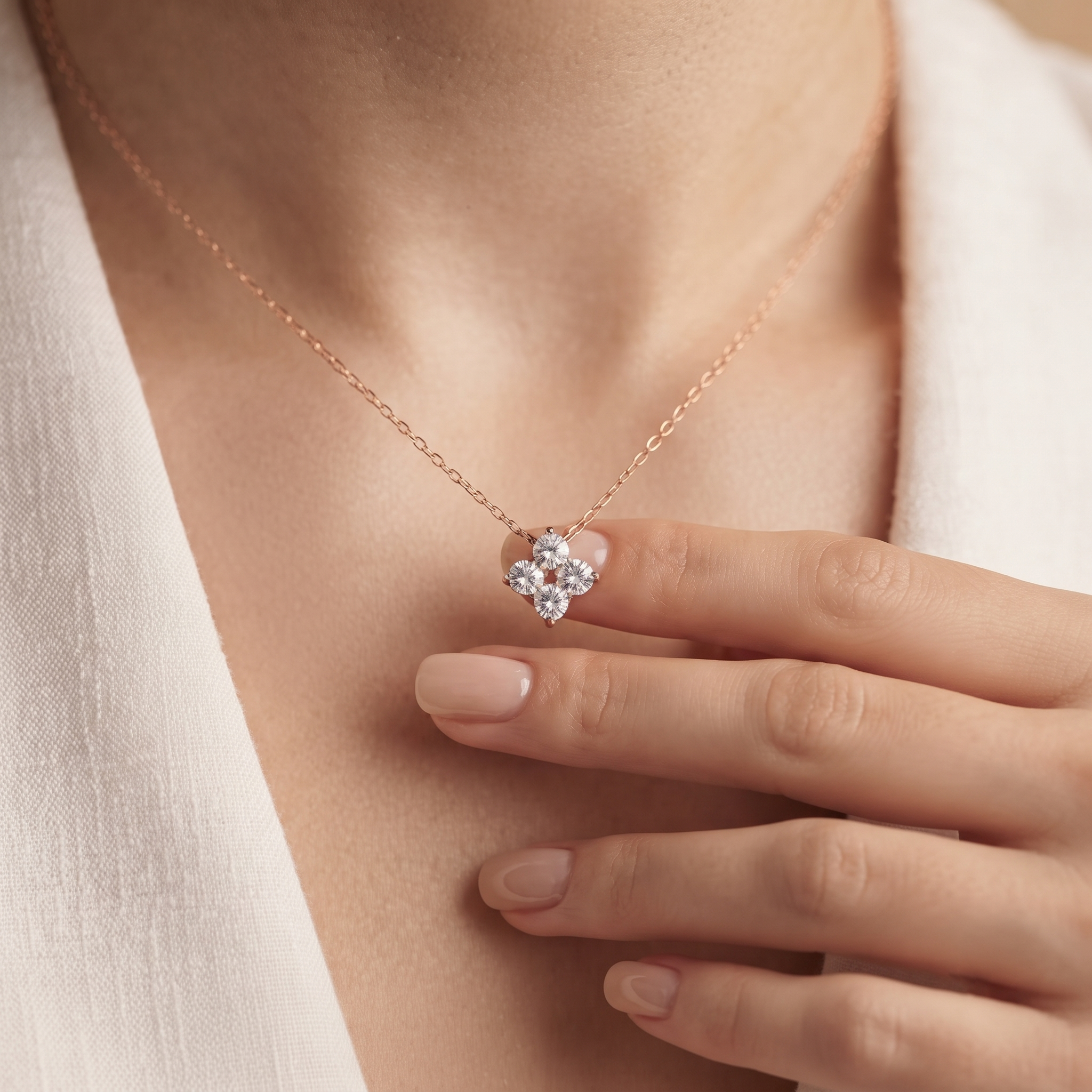 Four Stone Floral Diamond Pendant