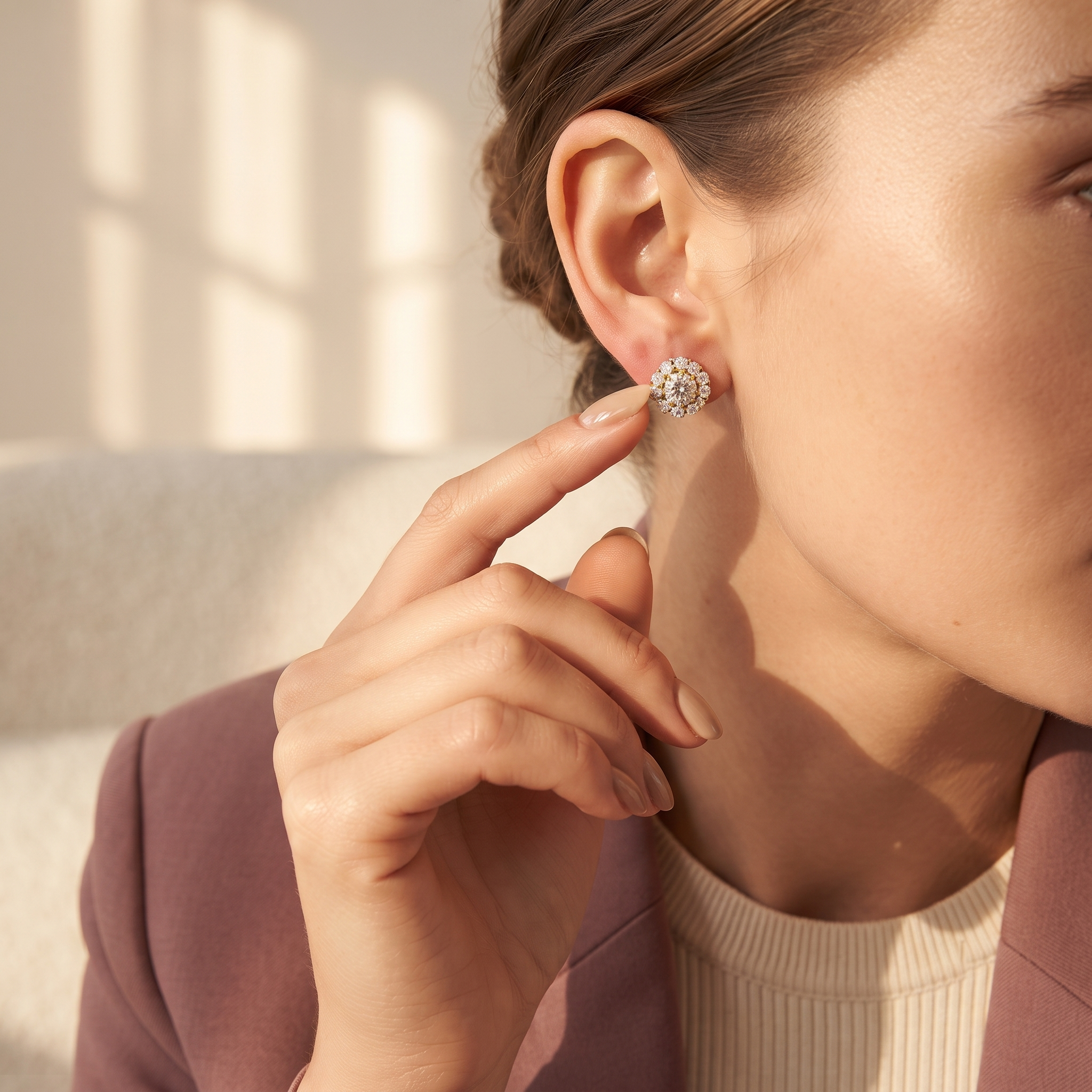 Round Halo Diamond Stud Earrings