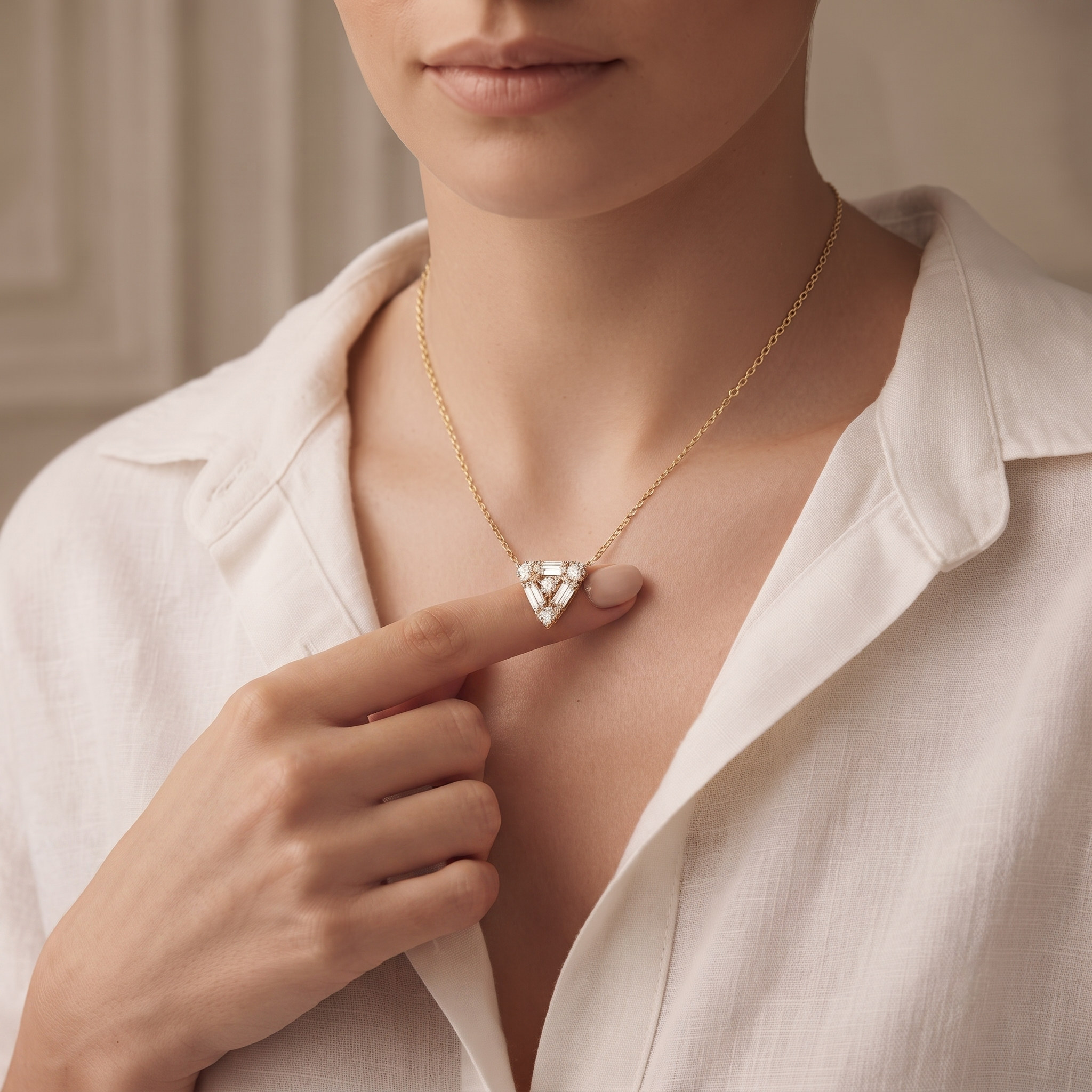 Geometric Baguette Diamond Triangle Pendant