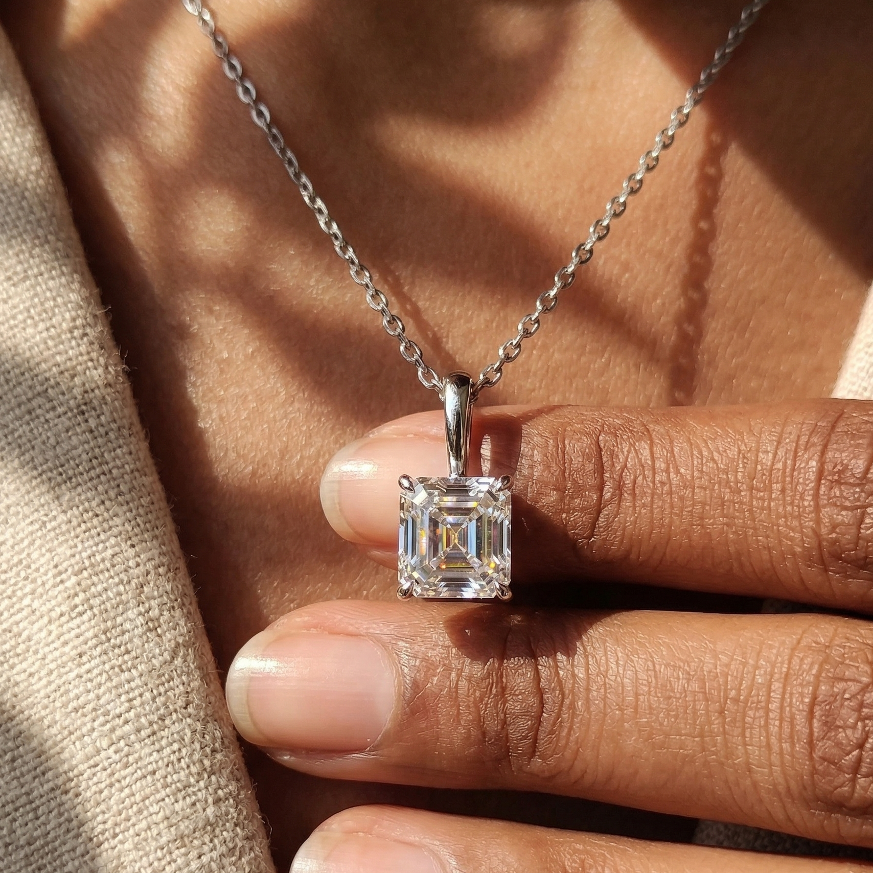 Asscher Cut Solitaire Diamond Pendant