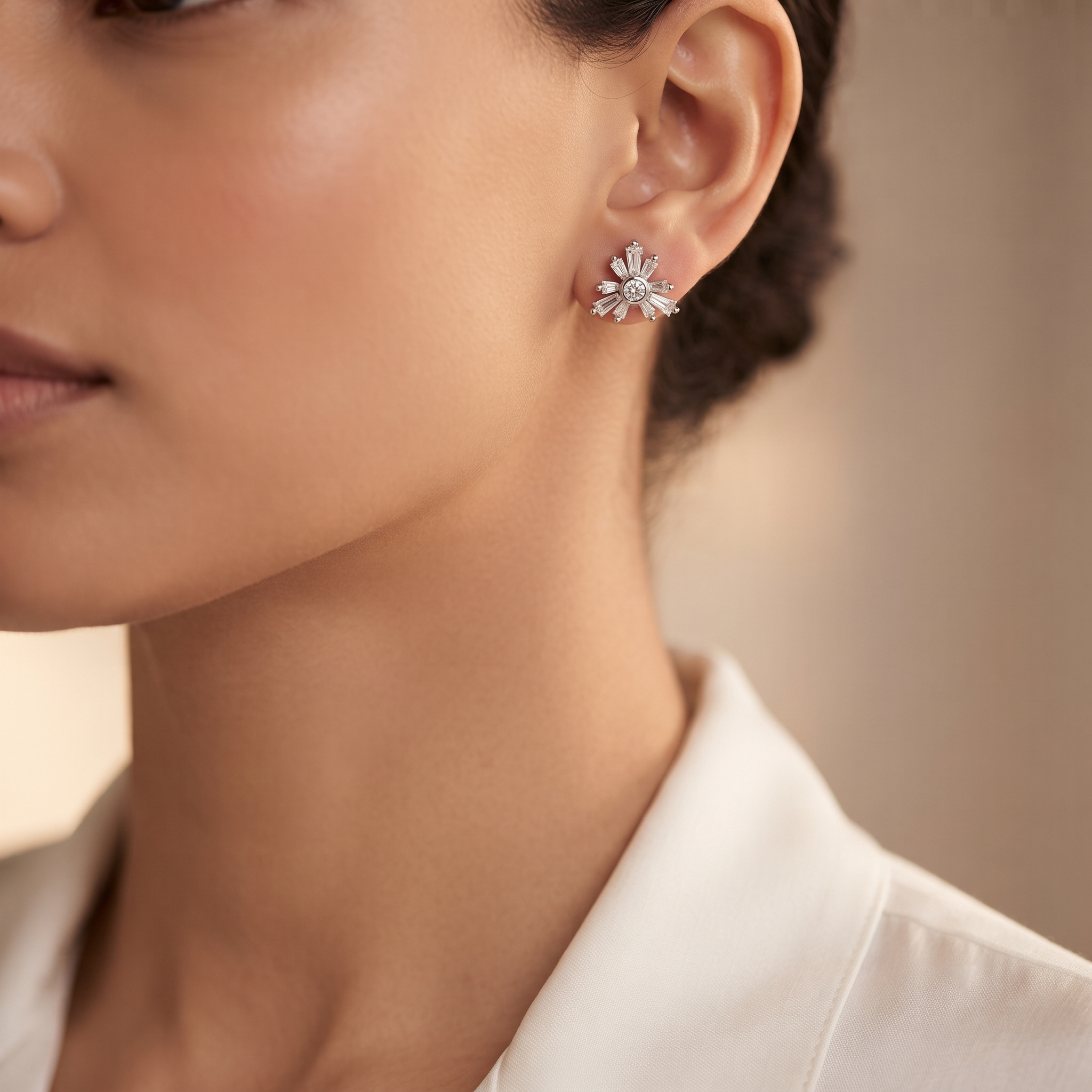 Radiant Baguette Sunburst Stud Earrings