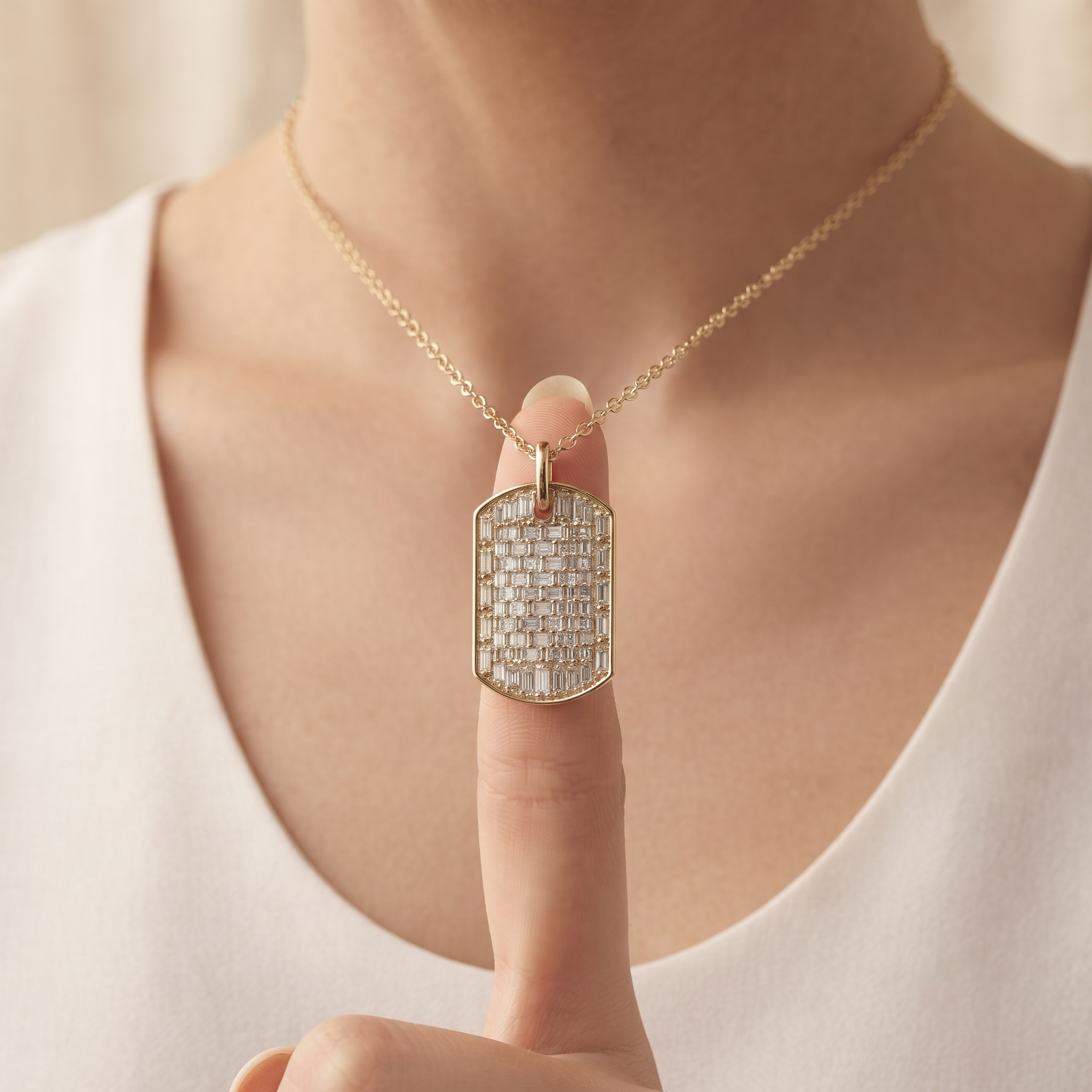 Structured Baguette Diamond Dog Tag Pendant