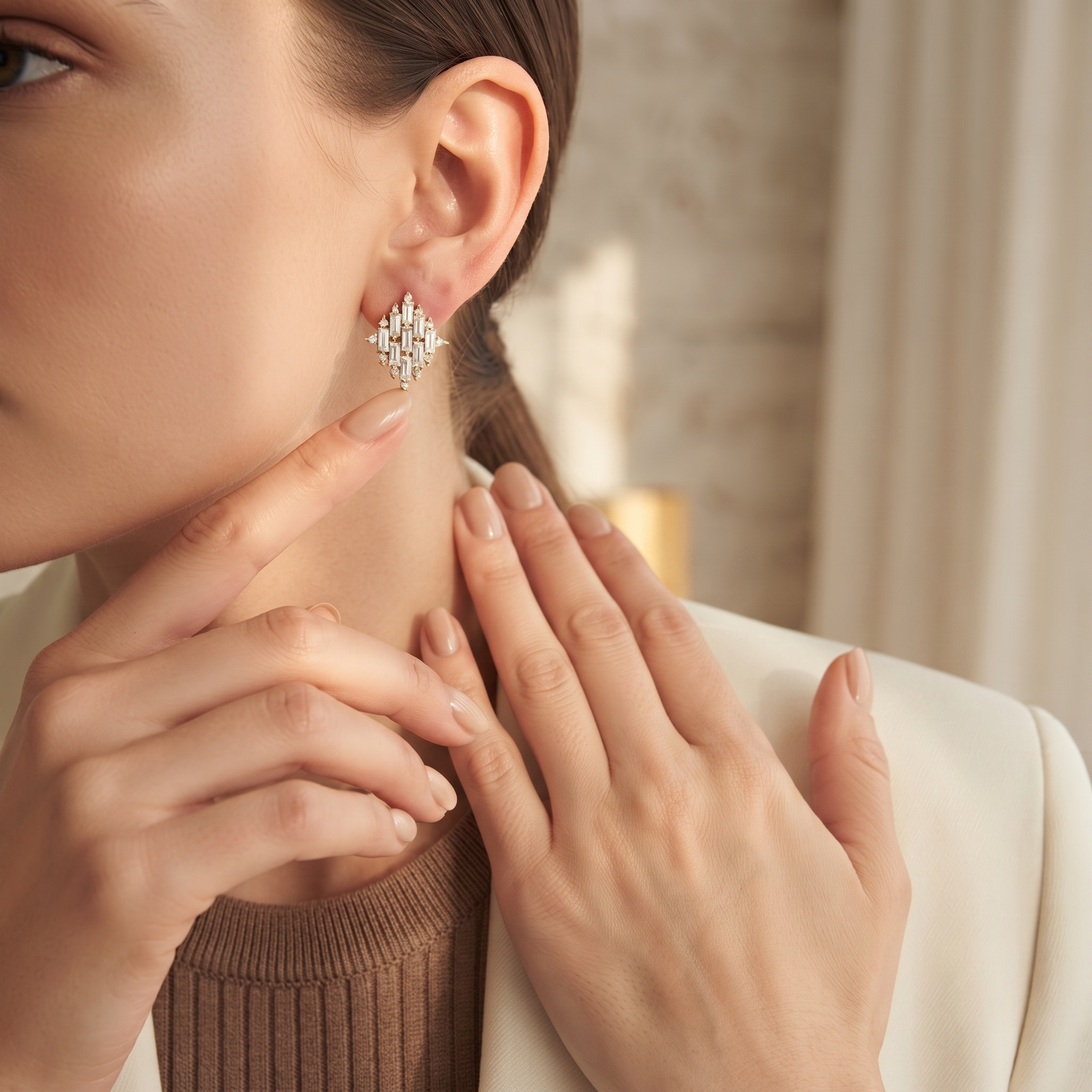 Geometric Baguette Cluster Stud Earrings