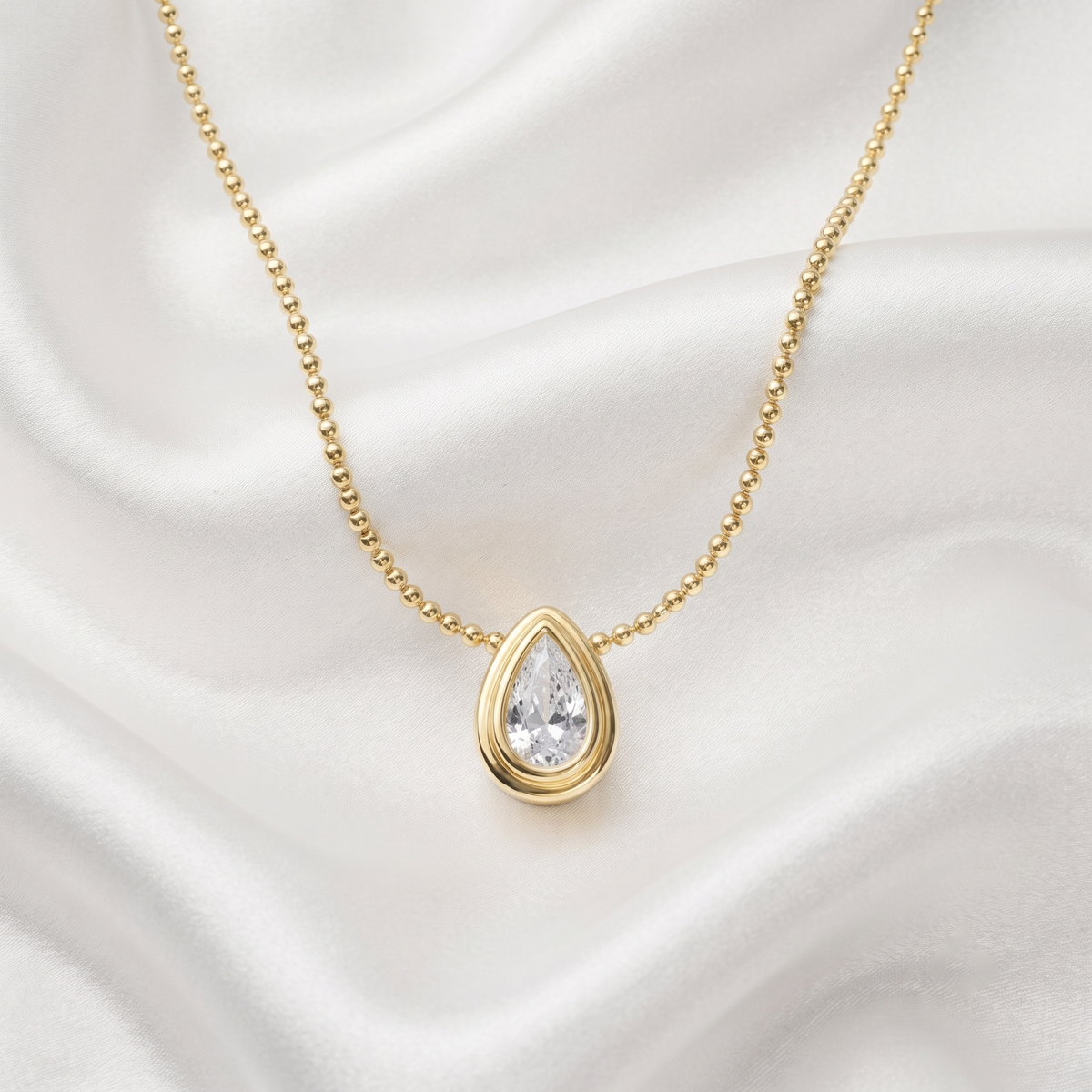 Pear Shape Bezel Diamond Pendant Necklace
