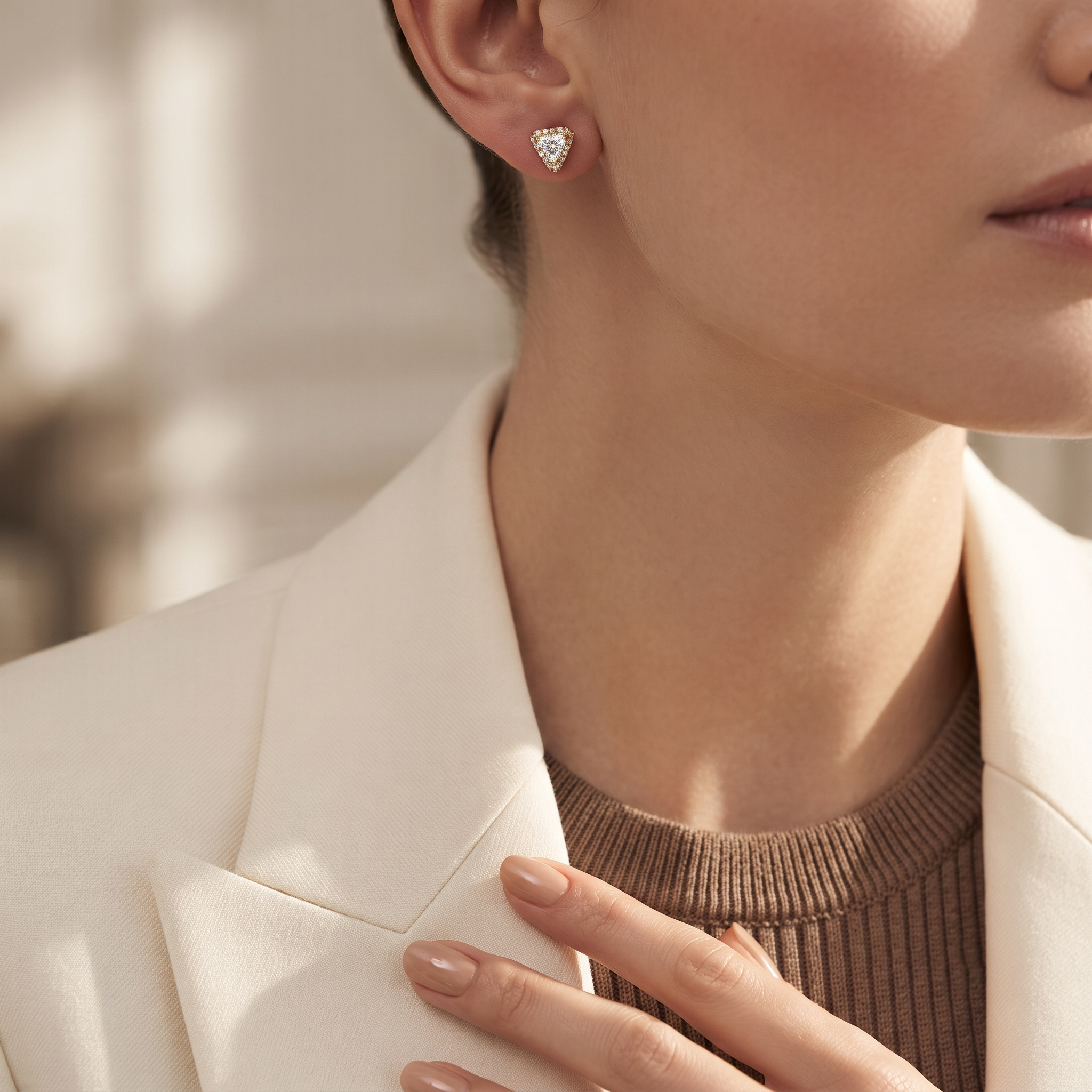 Triangular Floral Diamond Stud Earrings