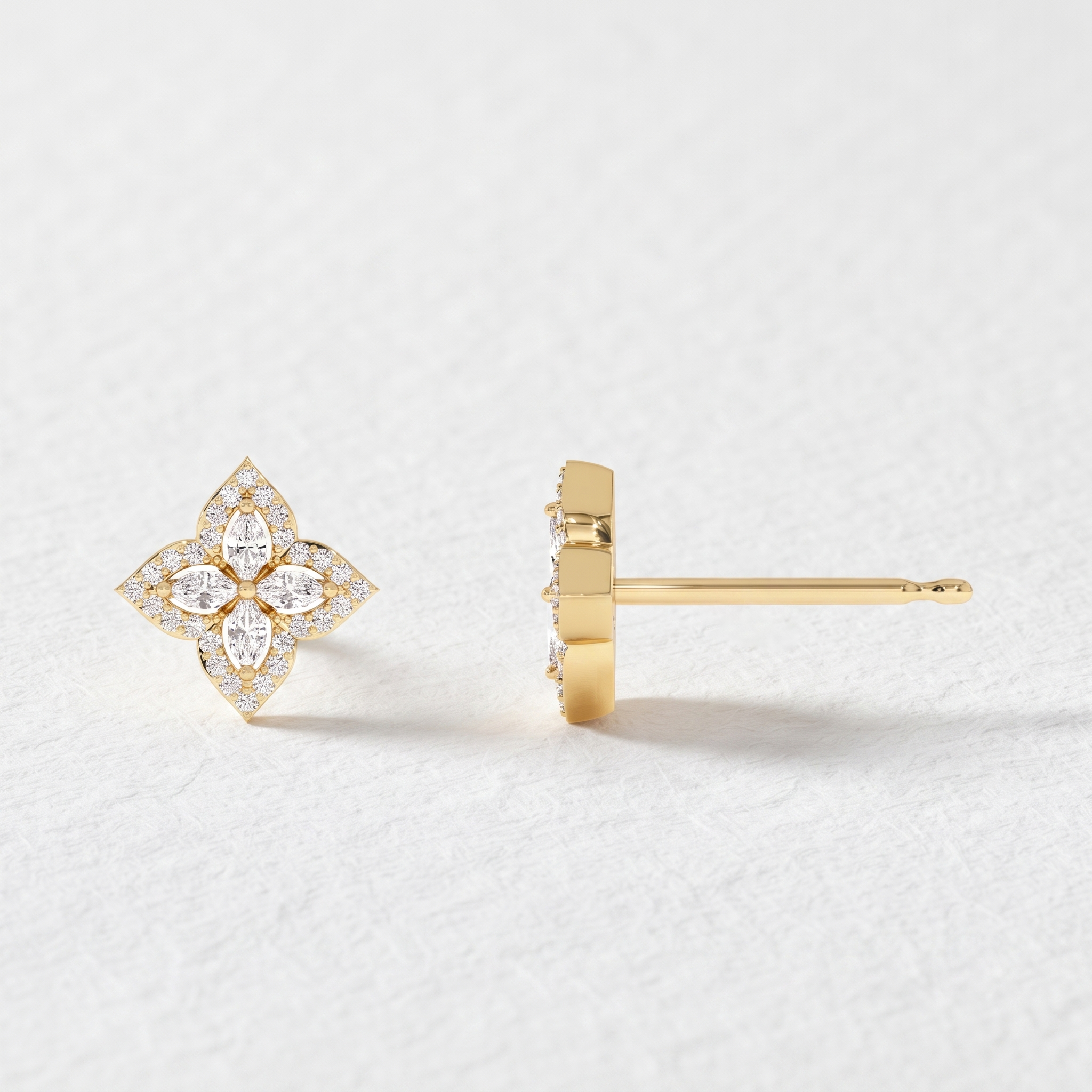 Four Petal Marquise Diamond Stud Earrings