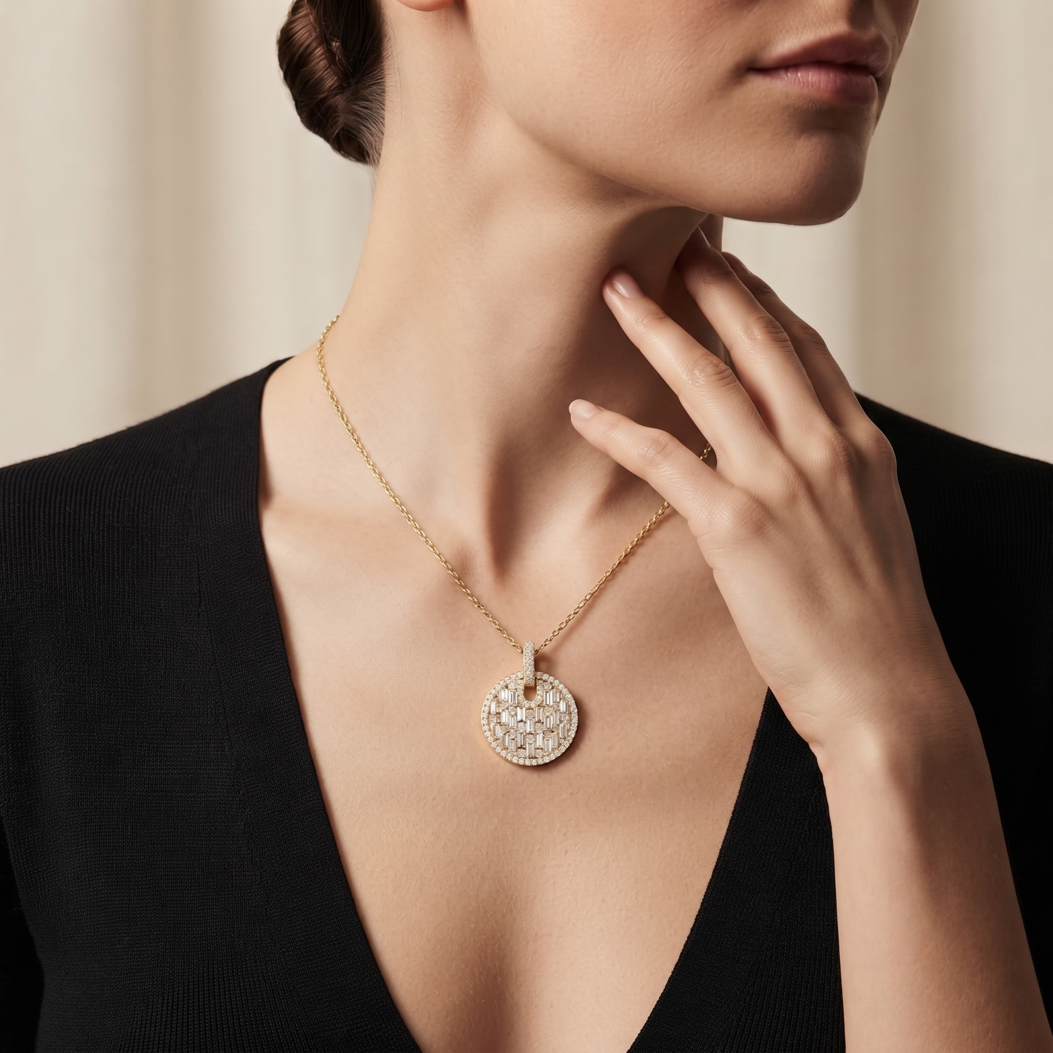 Geometric Baguette Diamond Circle Pendant