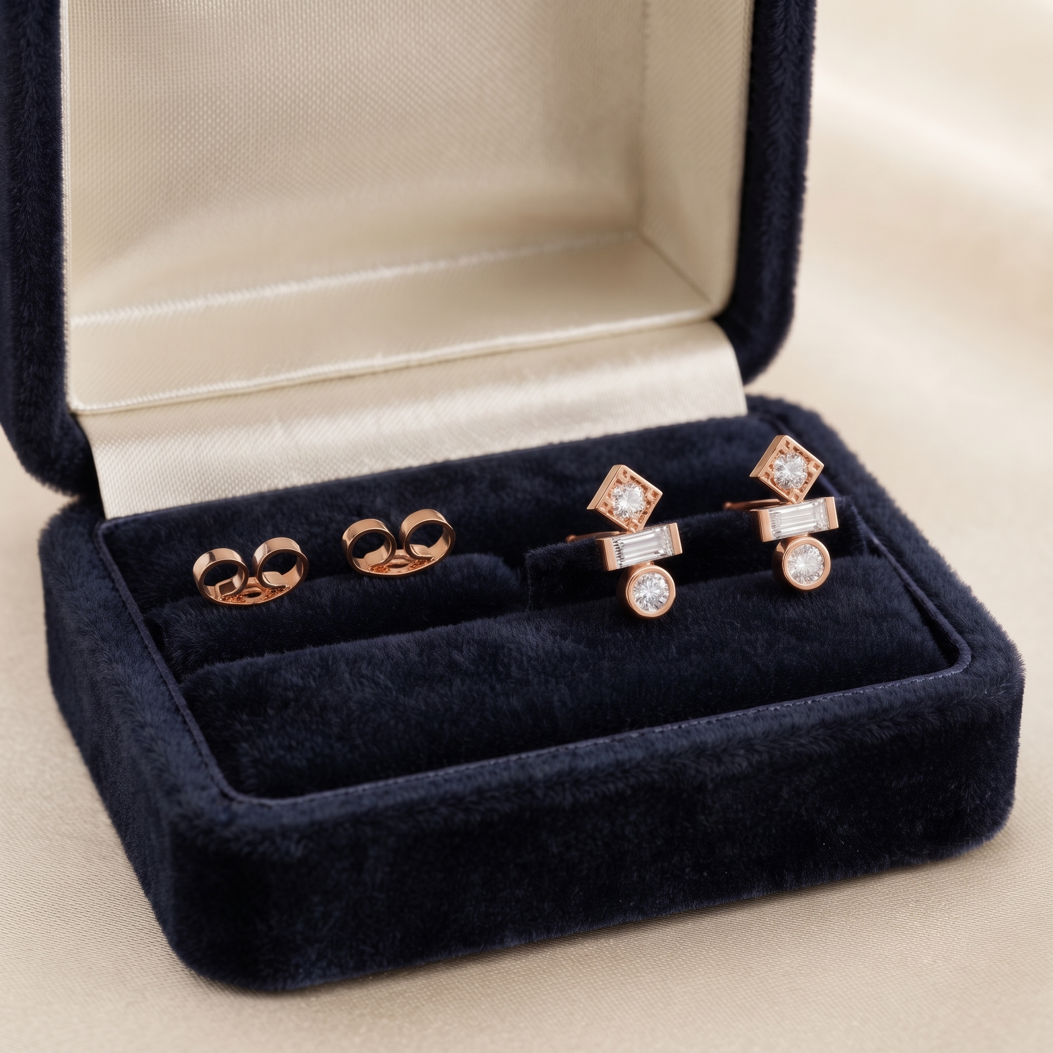 Geometric Trio Diamond Stud Earrings