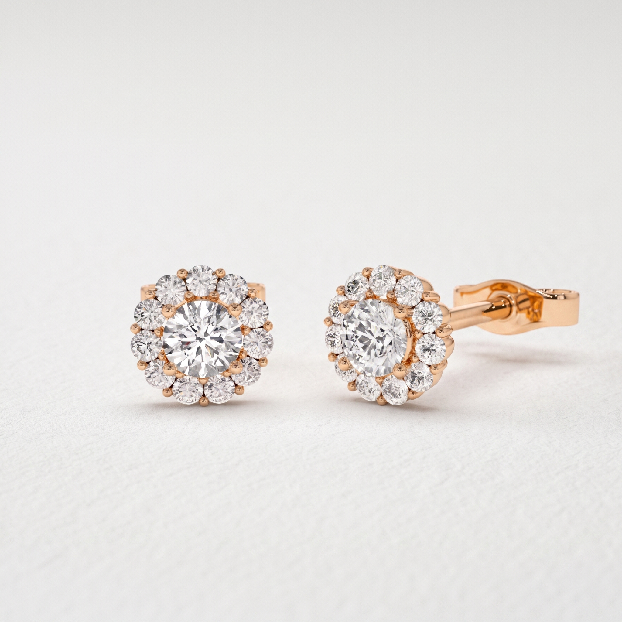 Round Halo Diamond Stud Earrings
