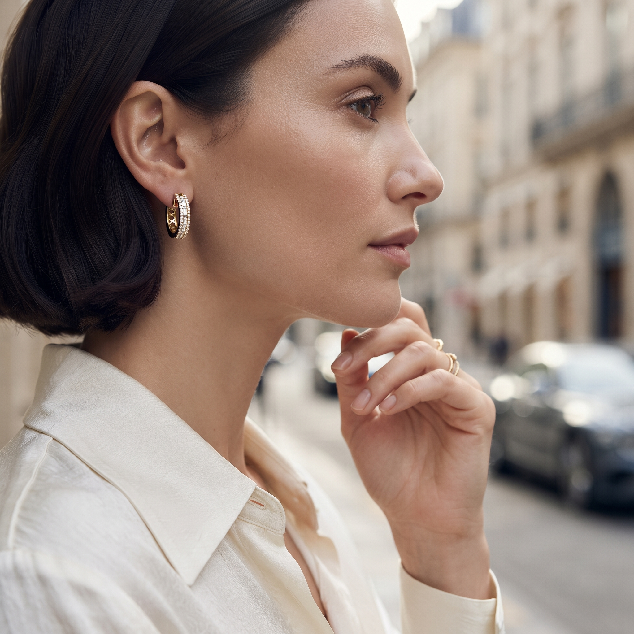 Double Frame Baguette Diamond Hoop Earrings