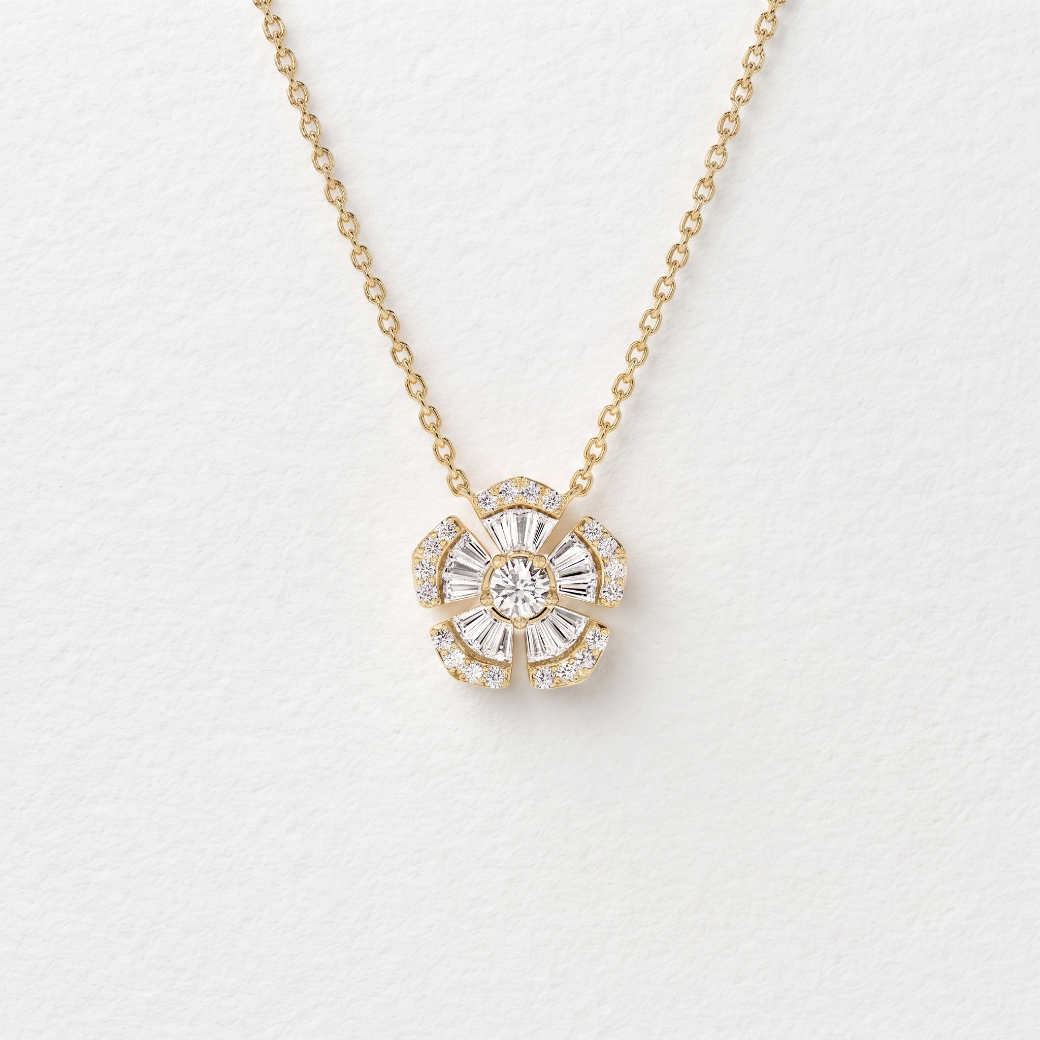 Floral Baguette Diamond Pendant Necklace
