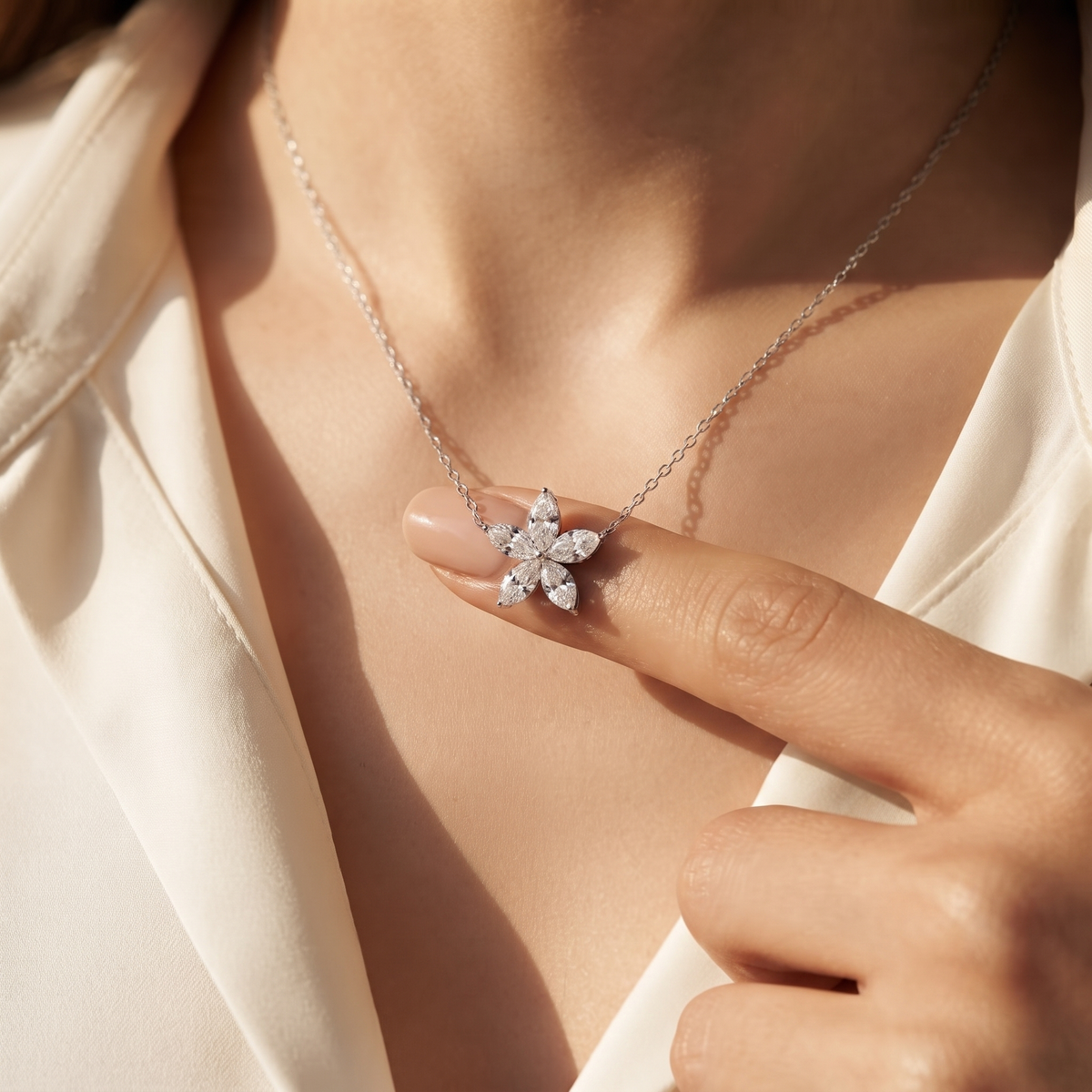 Marquise Diamond Flower Pendant