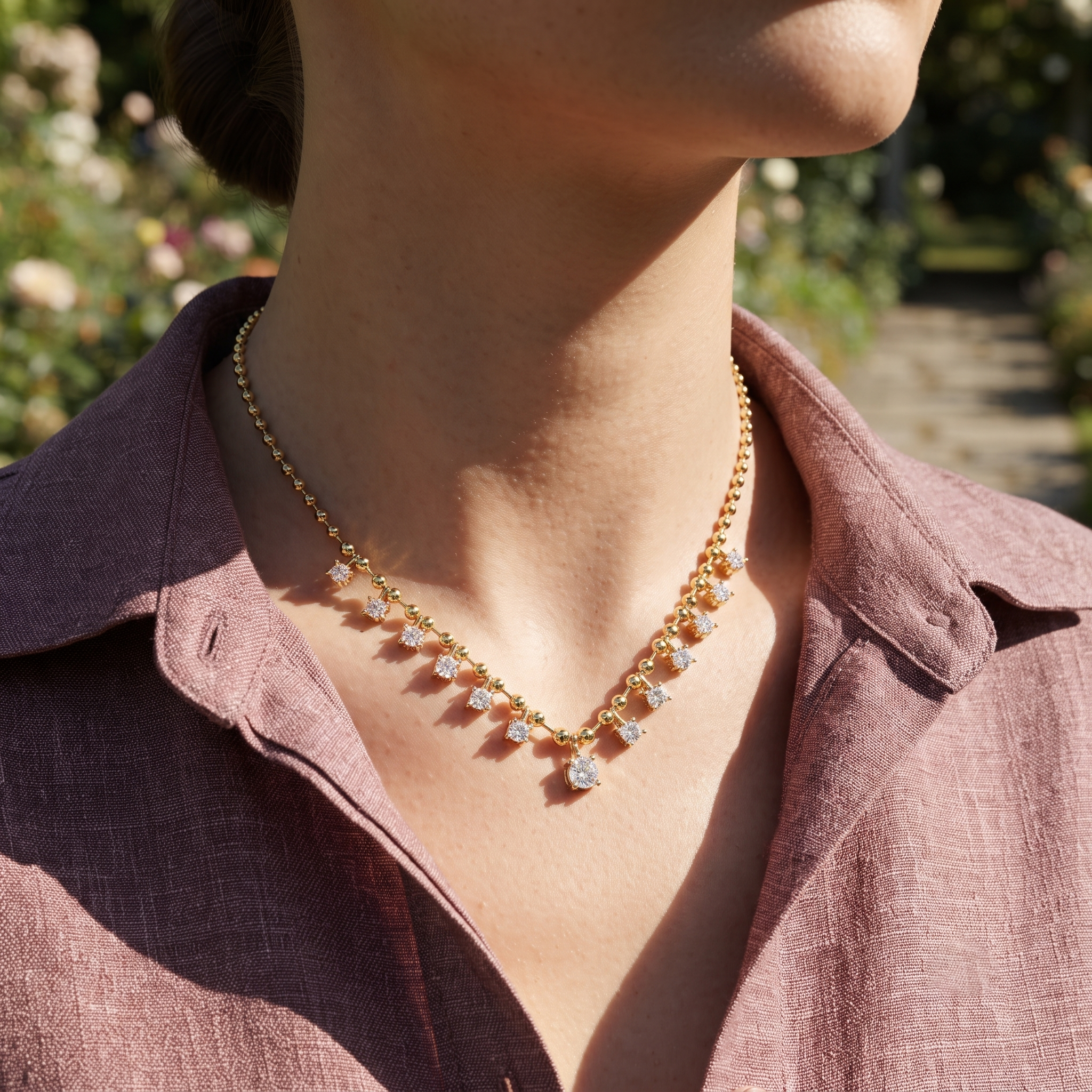 Graduated Round Diamond Beaded Necklace
