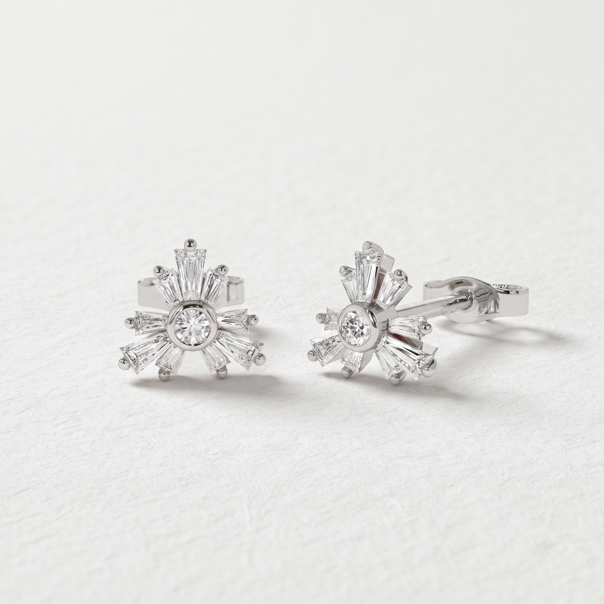 Radiant Baguette Sunburst Stud Earrings