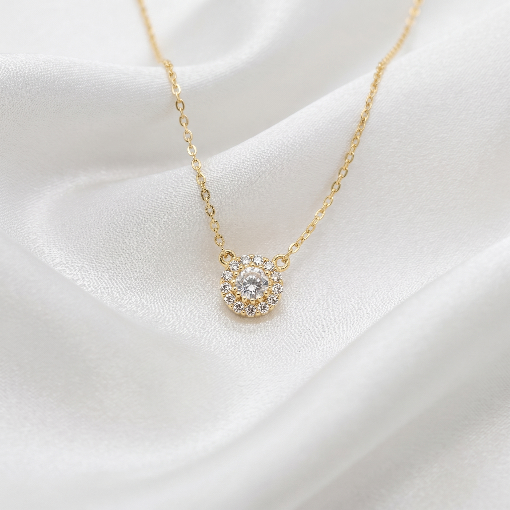 Round Floral Halo Diamond Pendant Necklace
