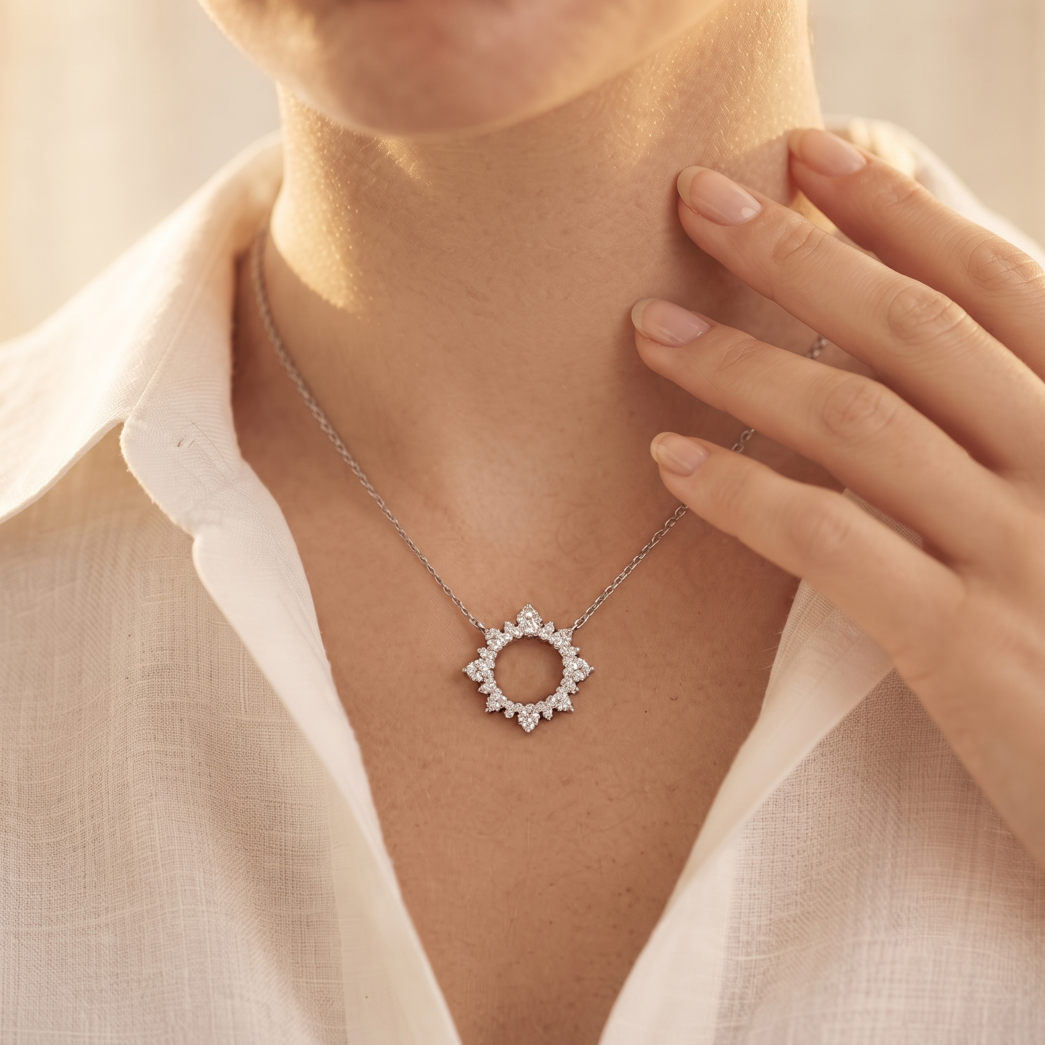 Open Circle Diamond Wreath Pendant Necklace