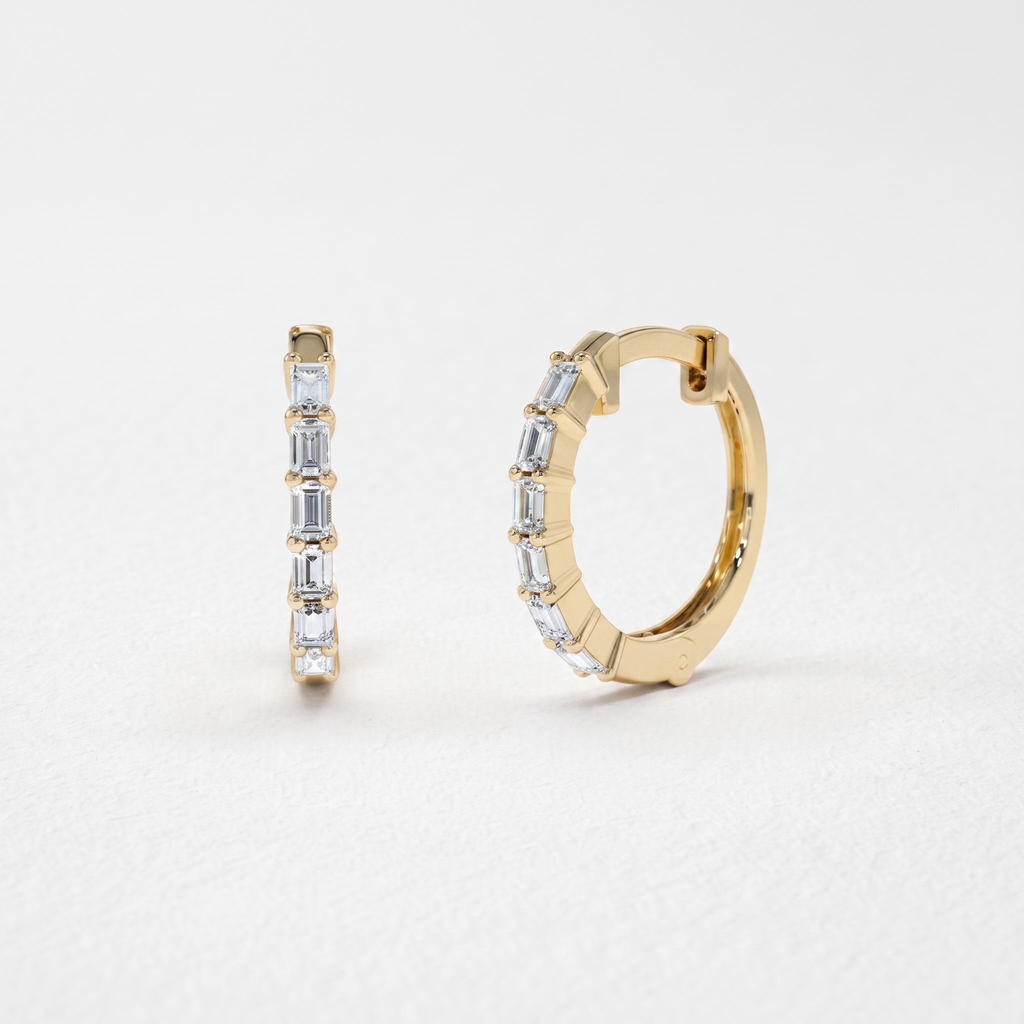 Emerald Baguette Diamond Hoop Earrings