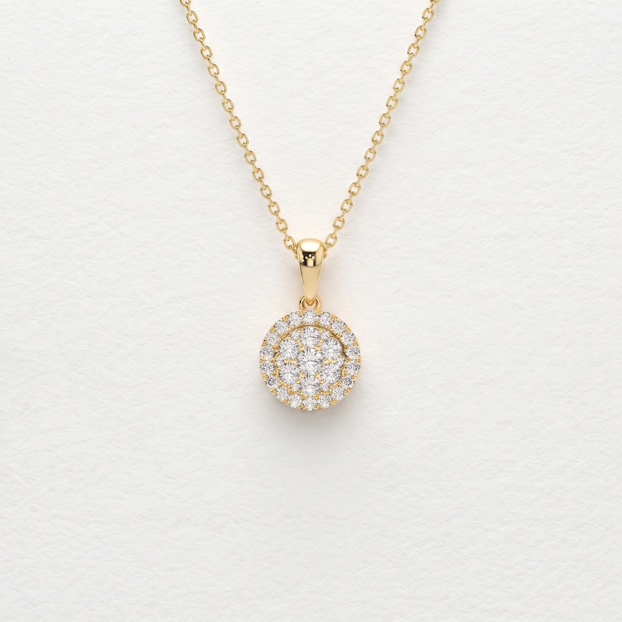Round Cluster Halo Diamond Pendant Necklace