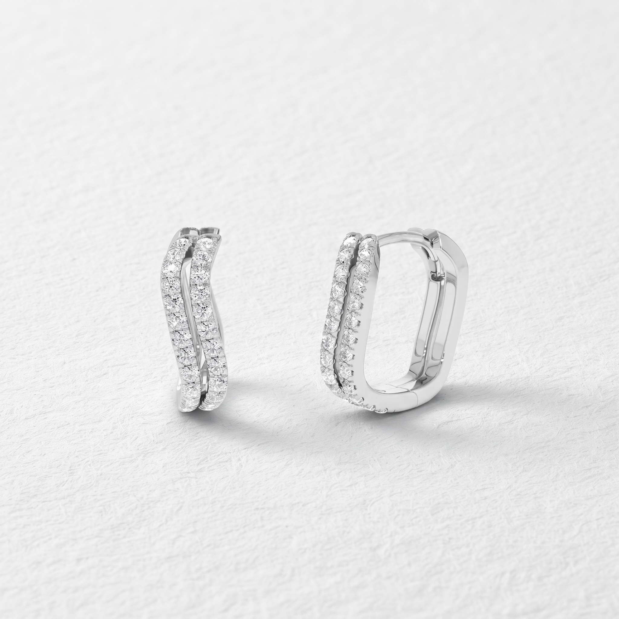 Double Row Rectangular Diamond Hoop Earrings