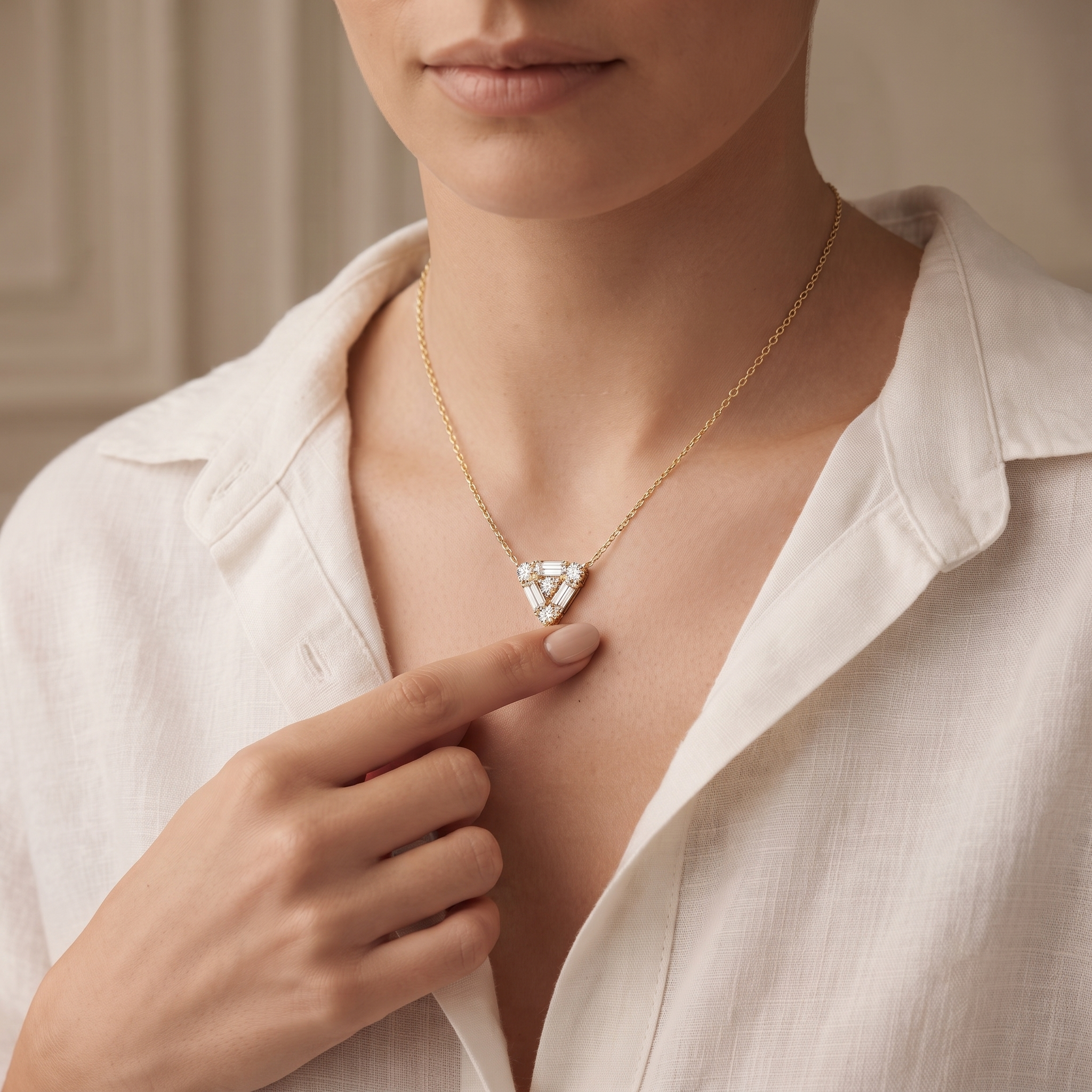 Geometric Baguette Diamond Triangle Pendant