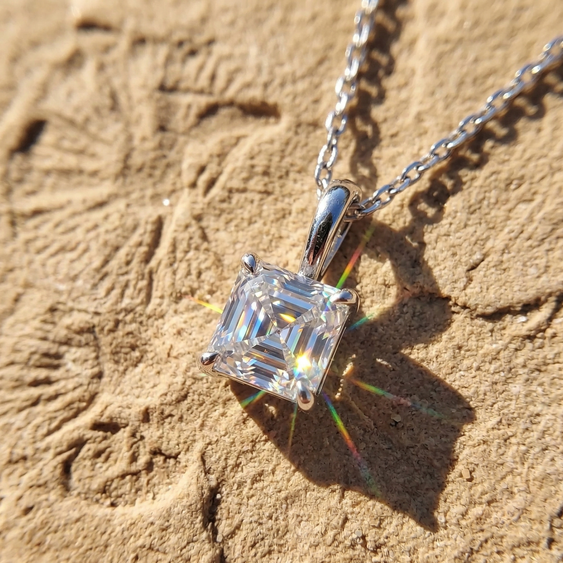 Asscher Cut Solitaire Diamond Pendant