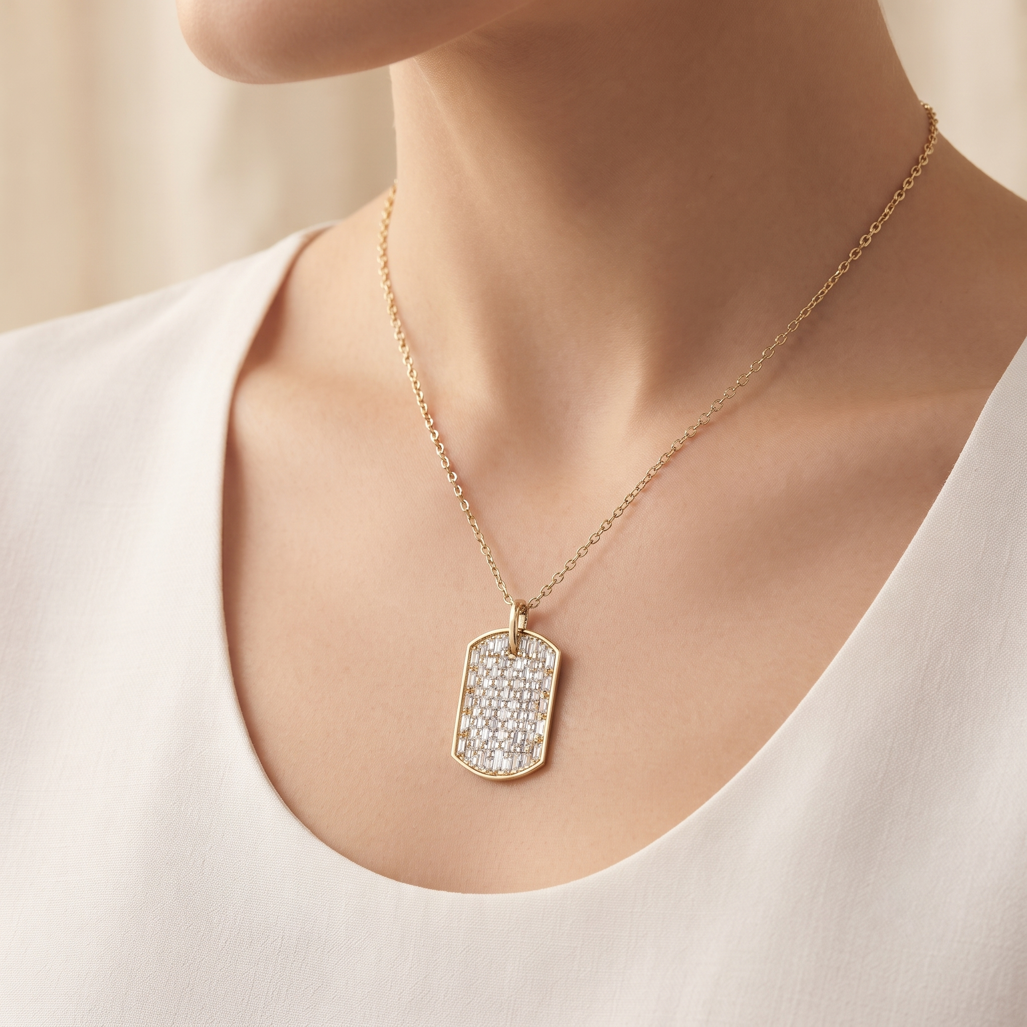 Structured Baguette Diamond Dog Tag Pendant